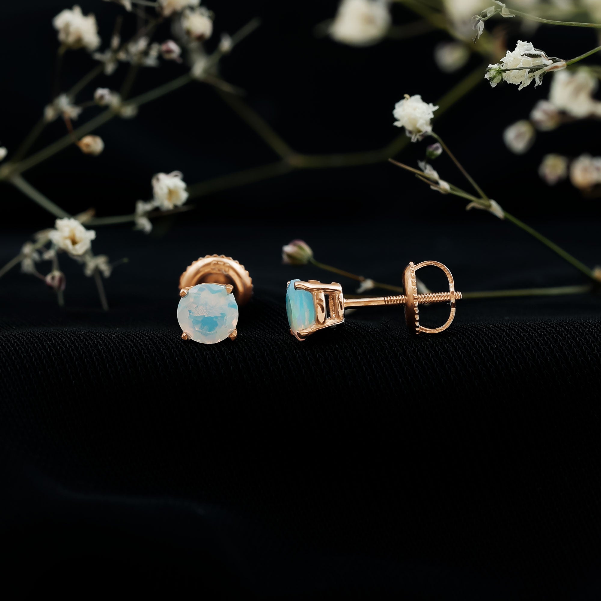Real Ethiopian Opal Solitaire Stud Earrings AAA - Rosec Jewels