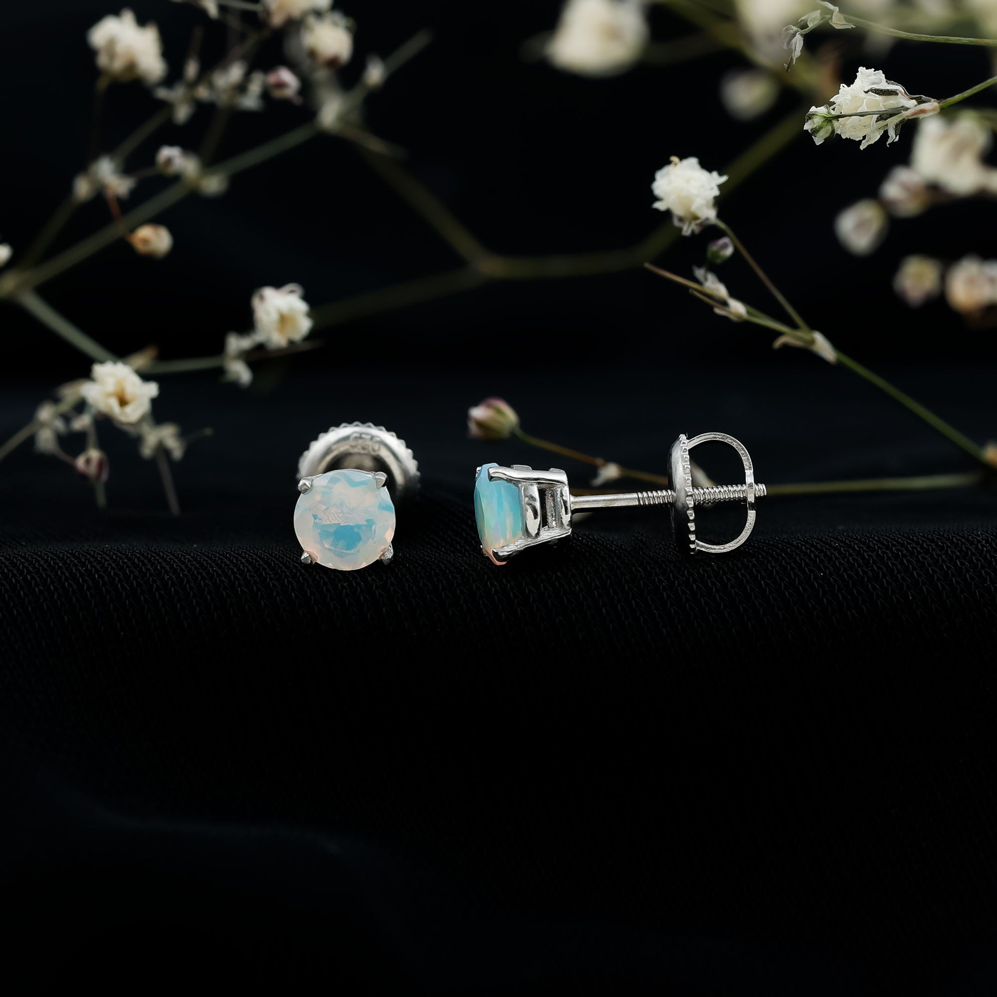 Real Ethiopian Opal Solitaire Stud Earrings AAA - Rosec Jewels