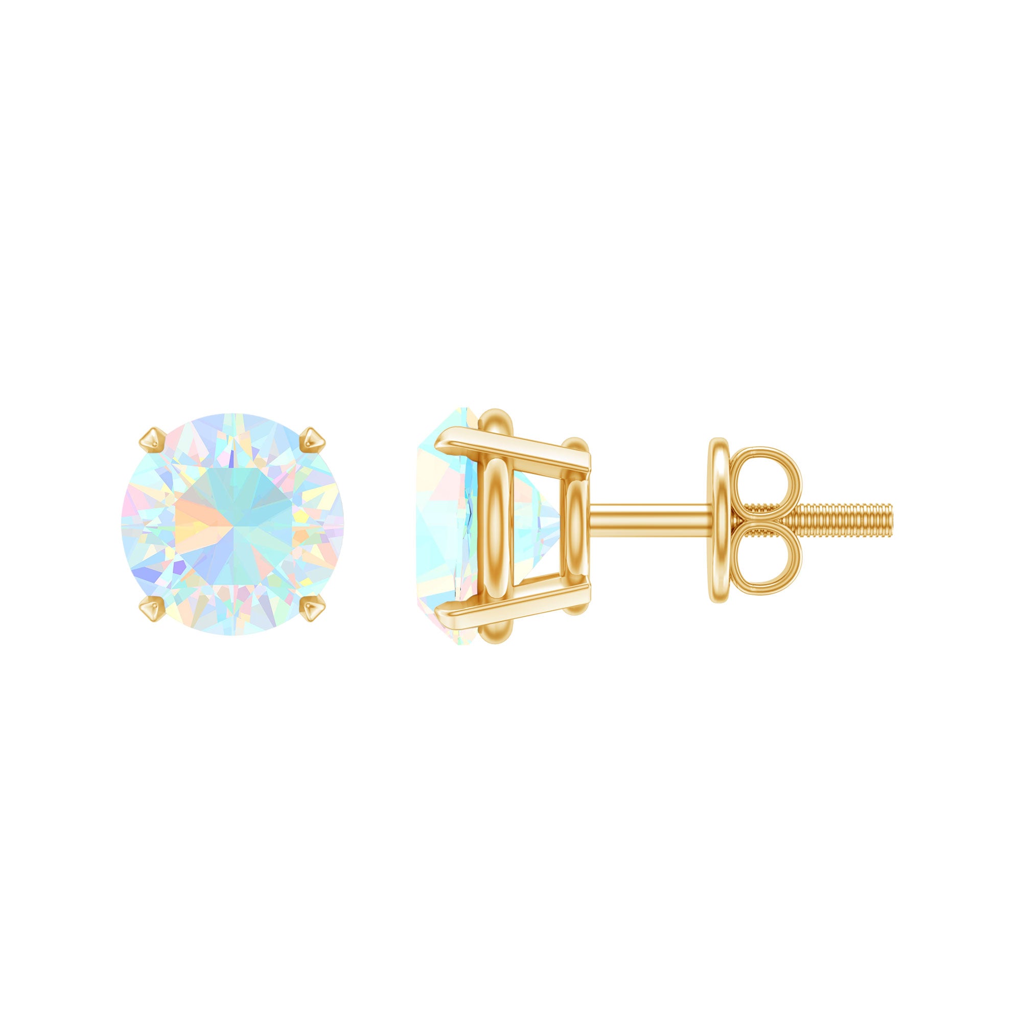 Real Ethiopian Opal Solitaire Stud Earrings AAA - Rosec Jewels