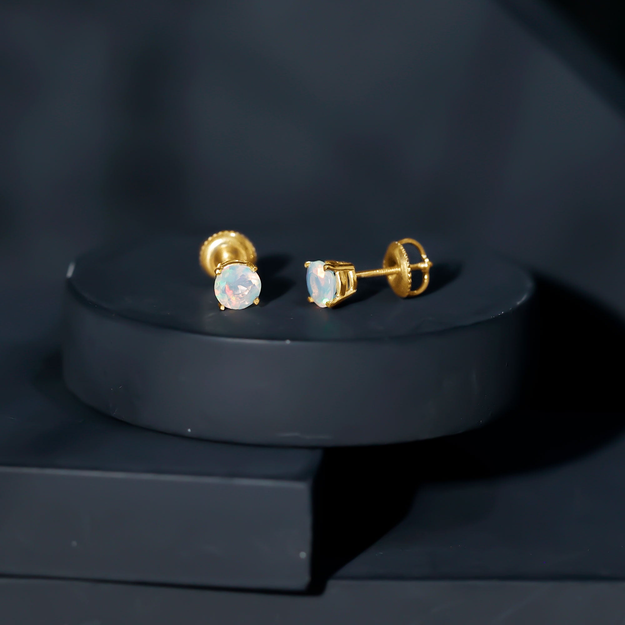 Real Ethiopian Opal Solitaire Stud Earrings AAA - Rosec Jewels