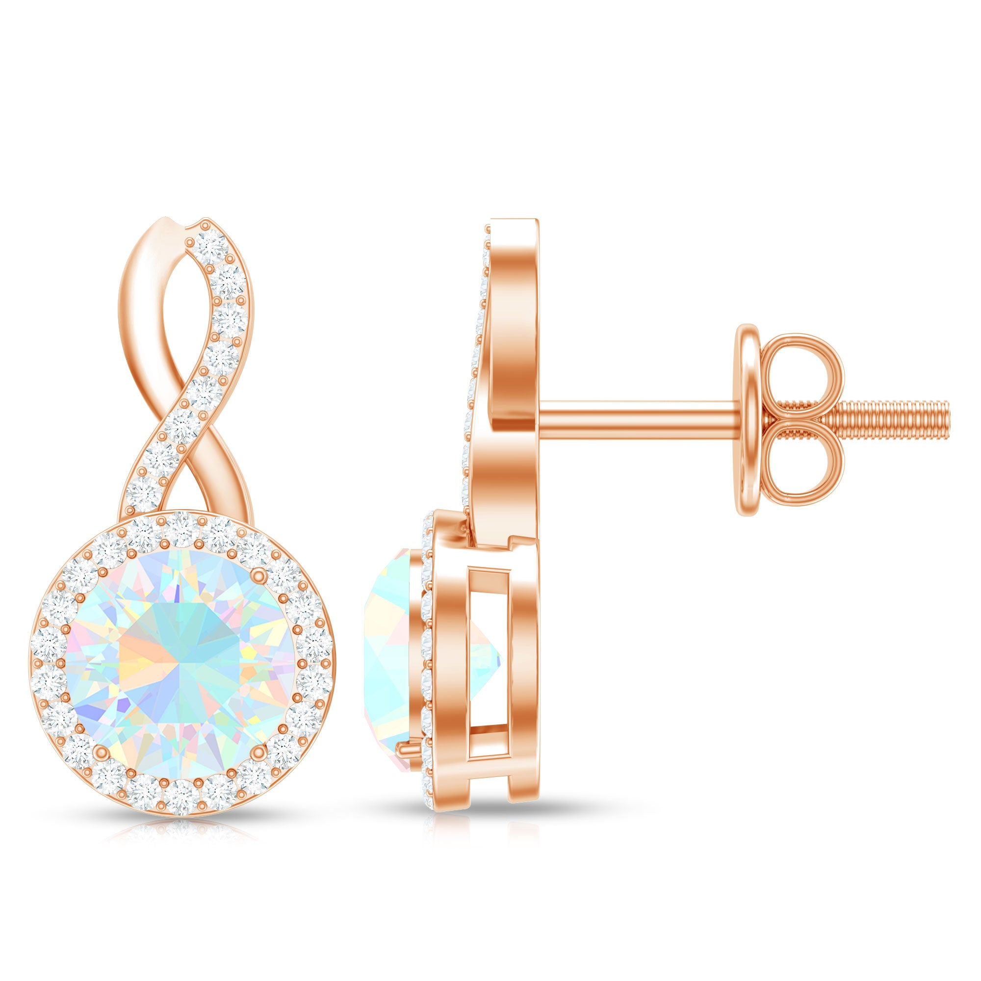 1 Carat Ethiopian Opal and Diamond Infinity Stud Earrings AAA - Rosec Jewels