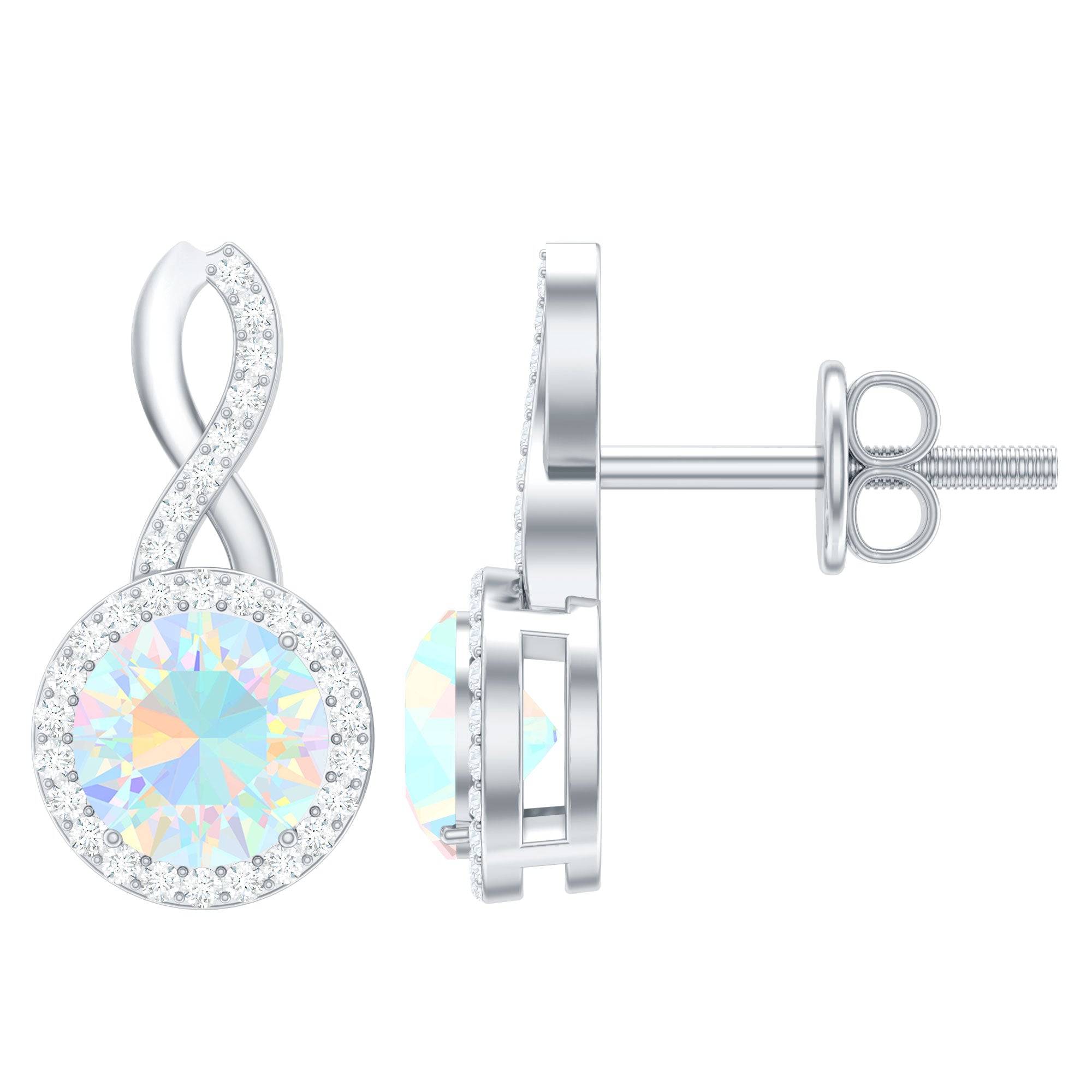 1 Carat Ethiopian Opal and Diamond Infinity Stud Earrings AAA - Rosec Jewels