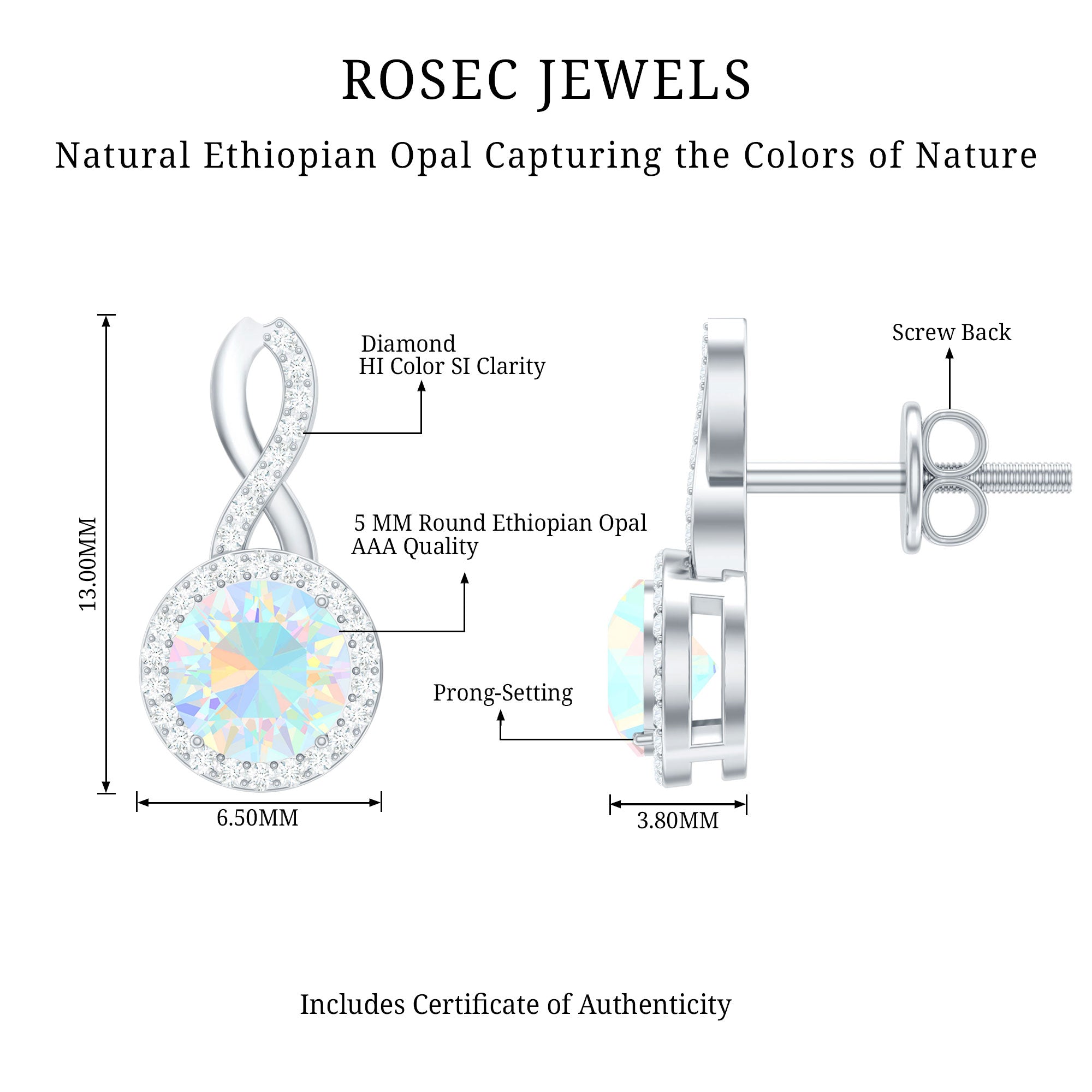 1 Carat Ethiopian Opal and Diamond Infinity Stud Earrings AAA - Rosec Jewels