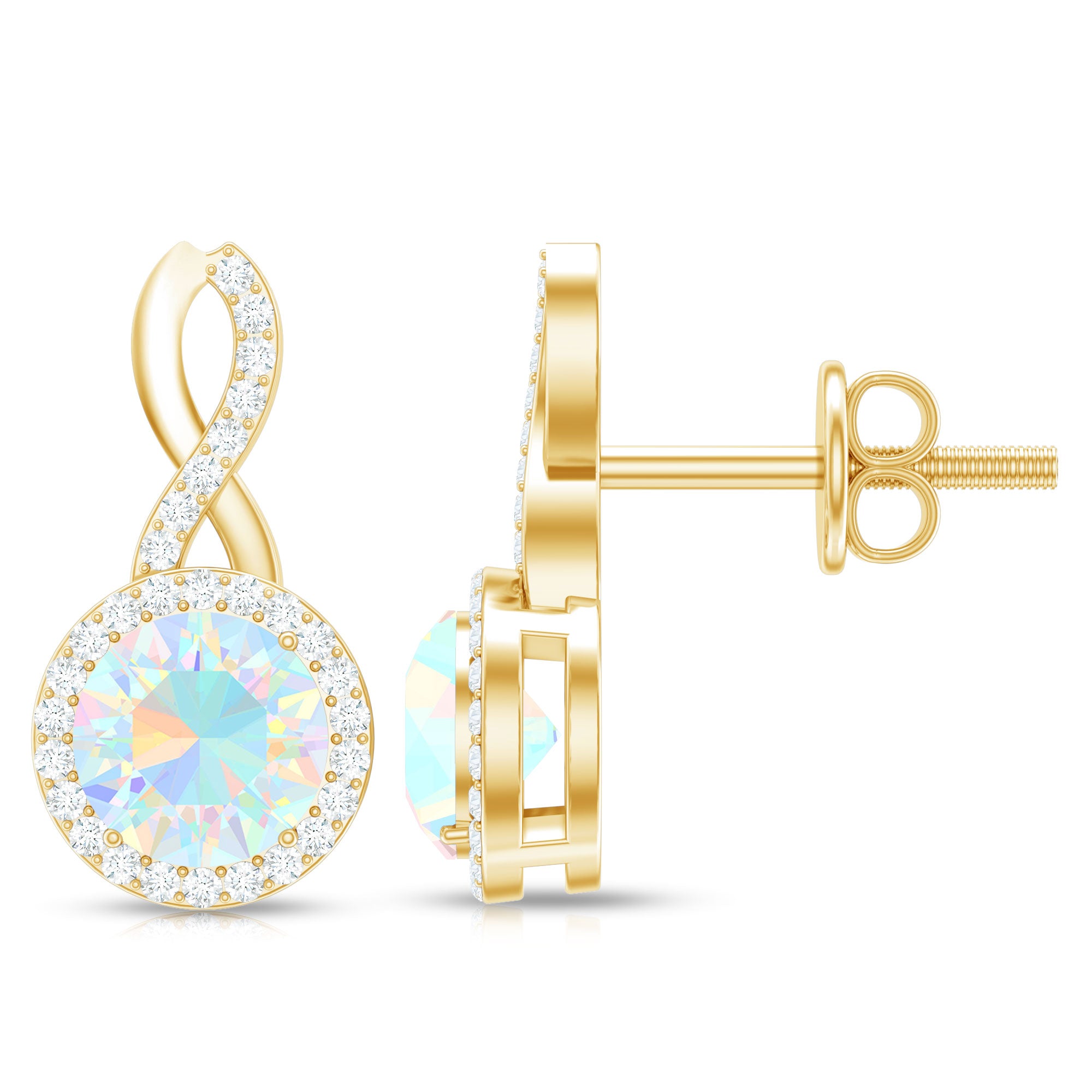 1 Carat Ethiopian Opal and Diamond Infinity Stud Earrings AAA - Rosec Jewels