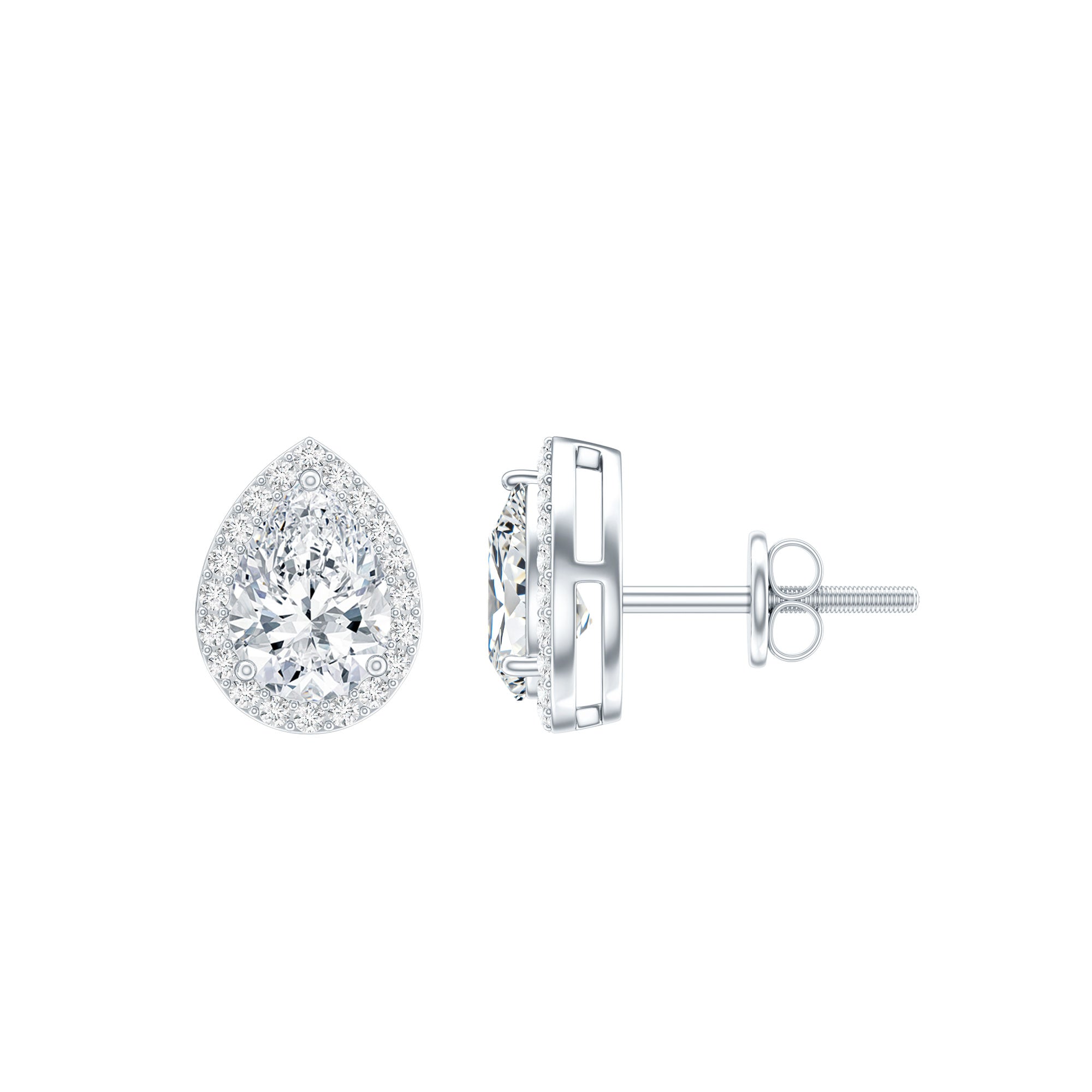 1.75 CT Classic Moissanite Teardrop Stud Earrings with Halo D-VS1 - Rosec Jewels