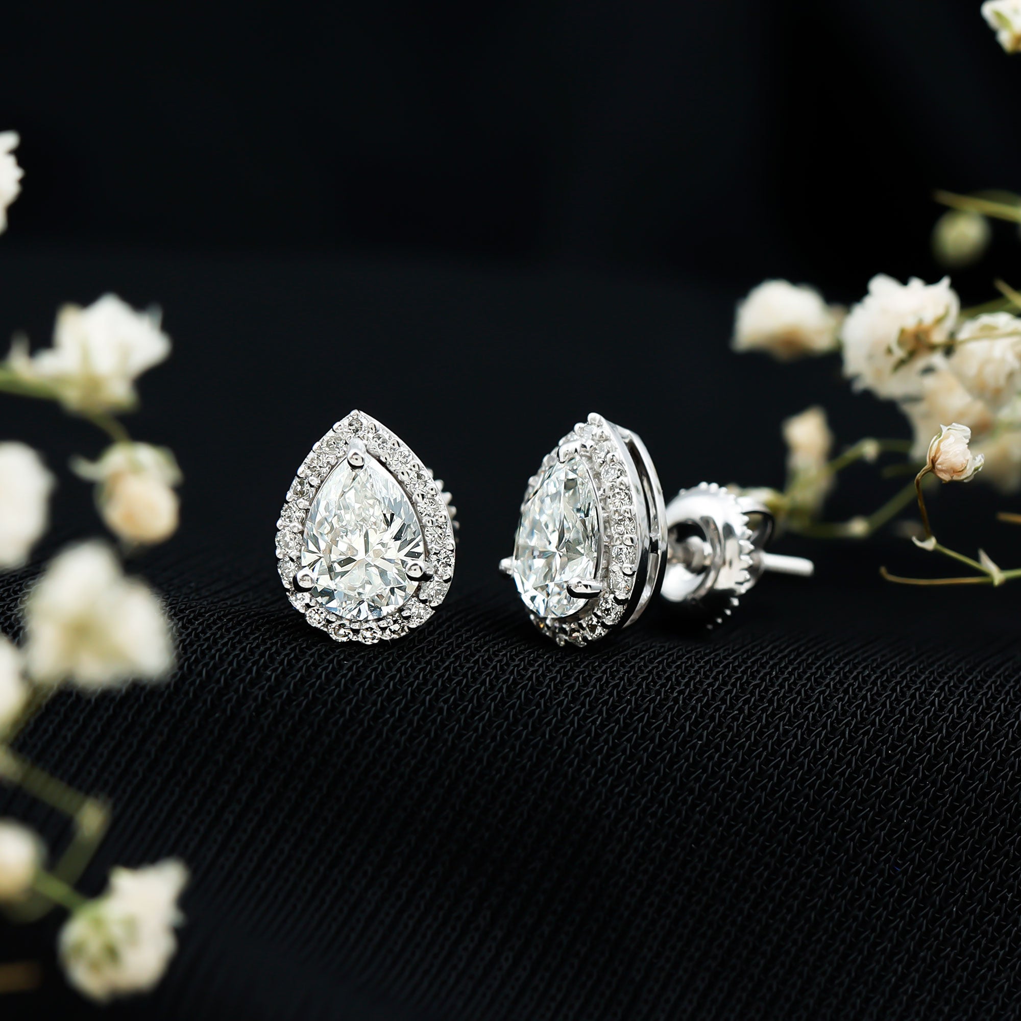 1.75 CT Classic Moissanite Teardrop Stud Earrings with Halo D-VS1 - Rosec Jewels
