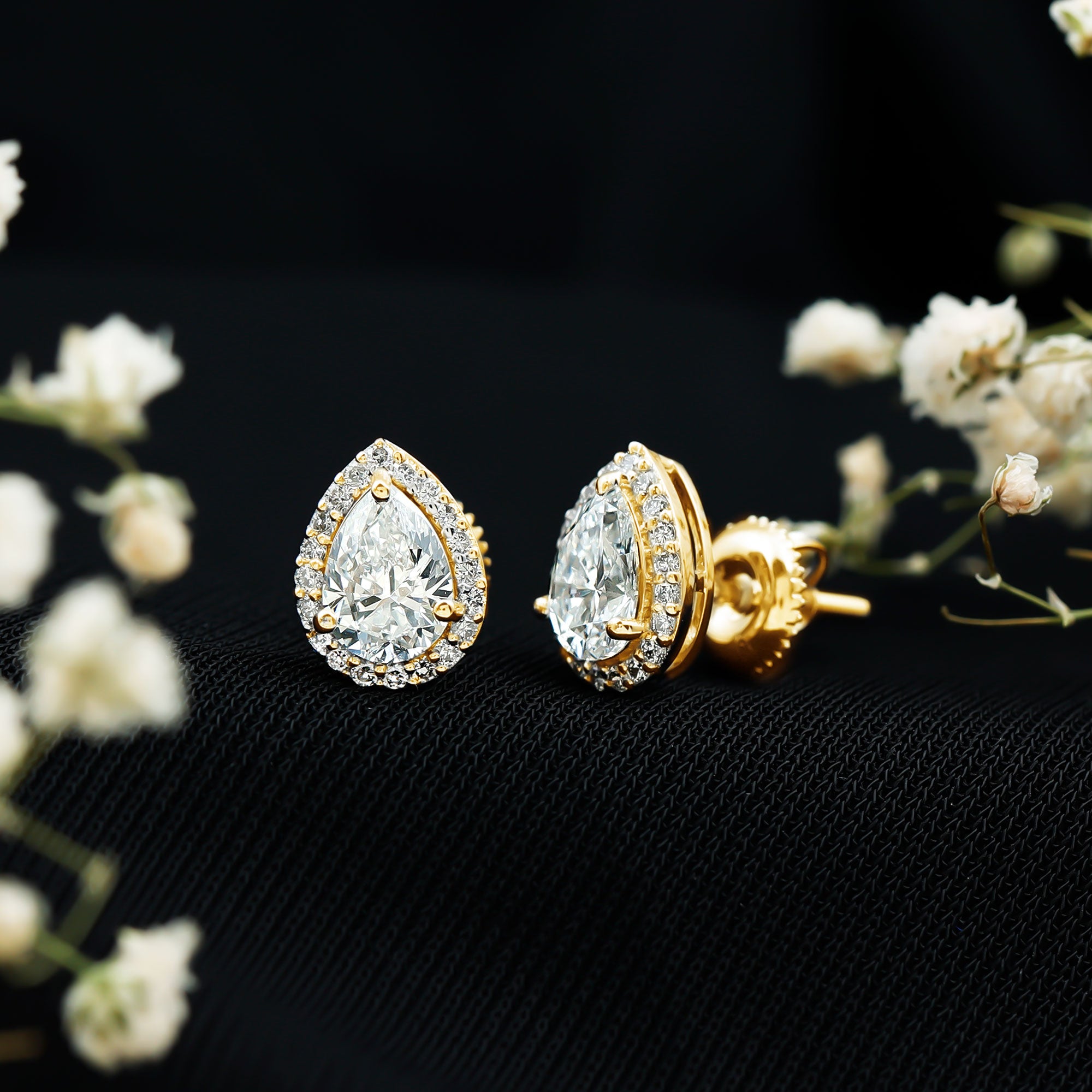 1.75 CT Classic Moissanite Teardrop Stud Earrings with Halo D-VS1 - Rosec Jewels