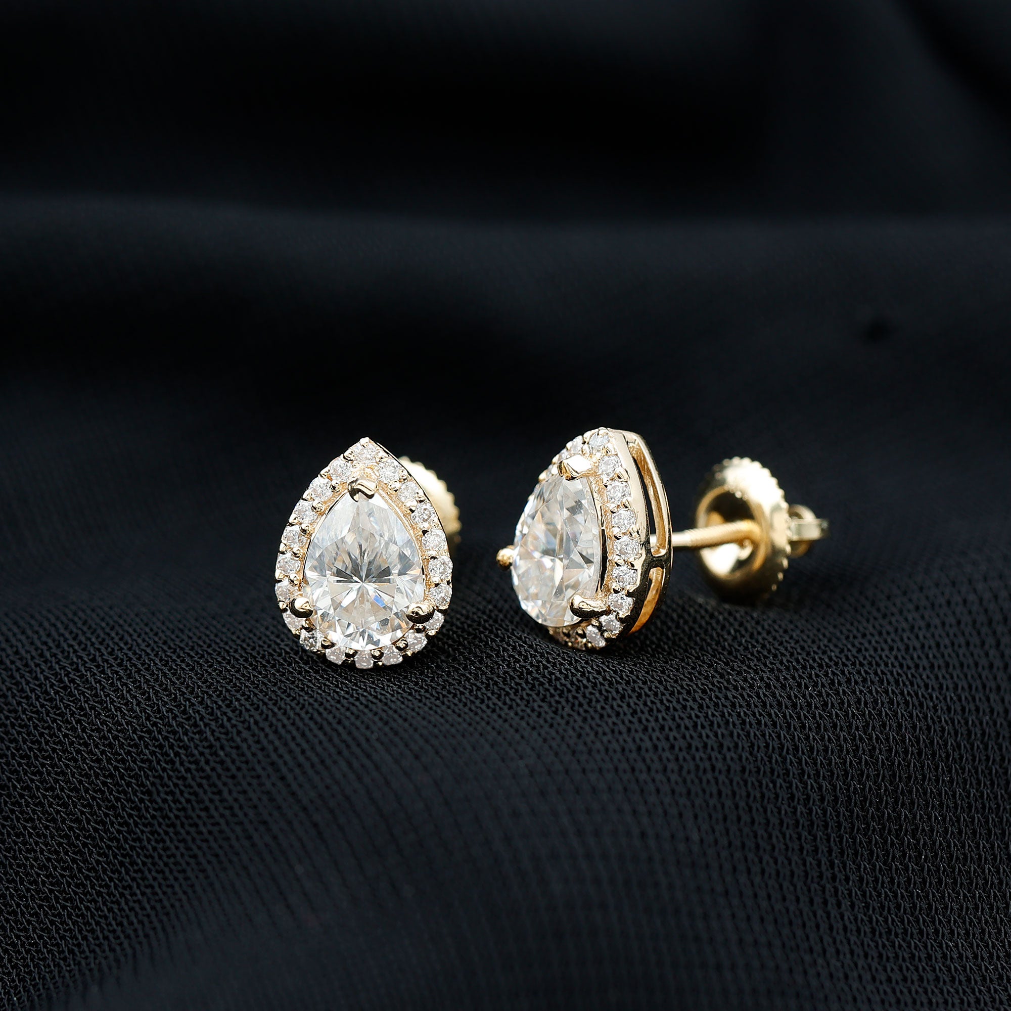 1.75 CT Classic Moissanite Teardrop Stud Earrings with Halo D-VS1 - Rosec Jewels