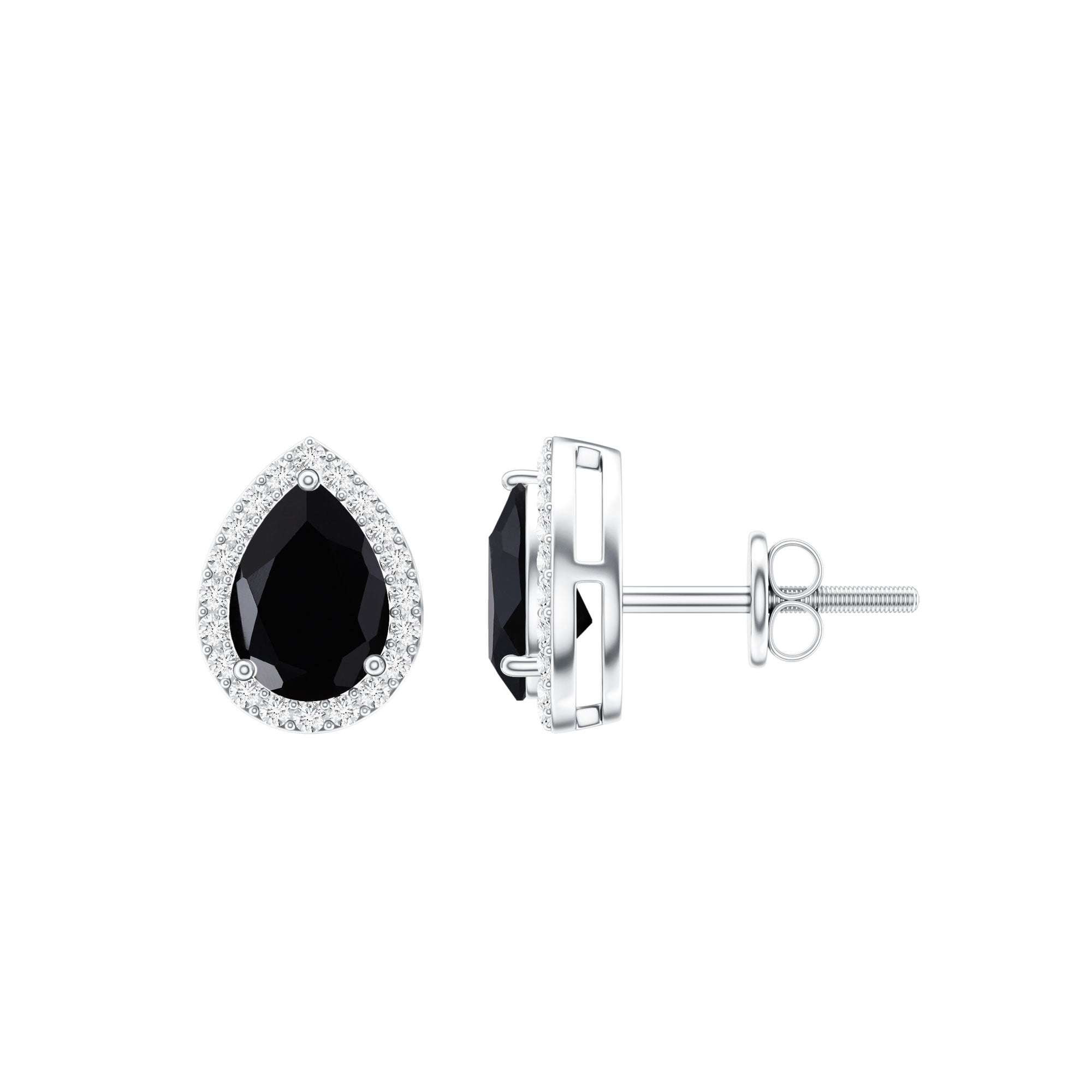 Natural 5X7 mm Pear Shape Black Spinel Earrings with Diamond Halo AAA - Rosec Jewels