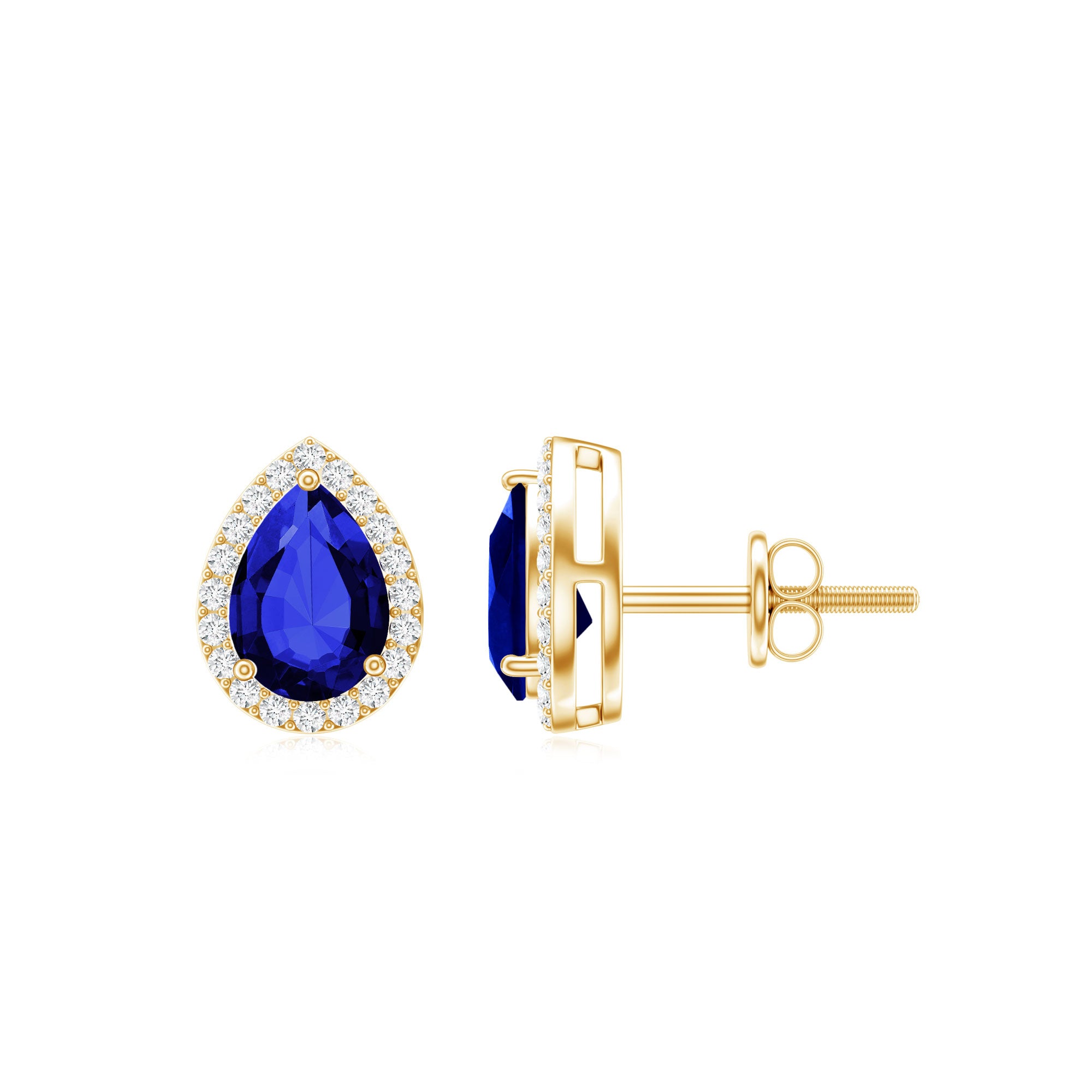 Certified Lab Created Blue Sapphire and Diamond Stud Earrings AAAA - Rosec Jewels