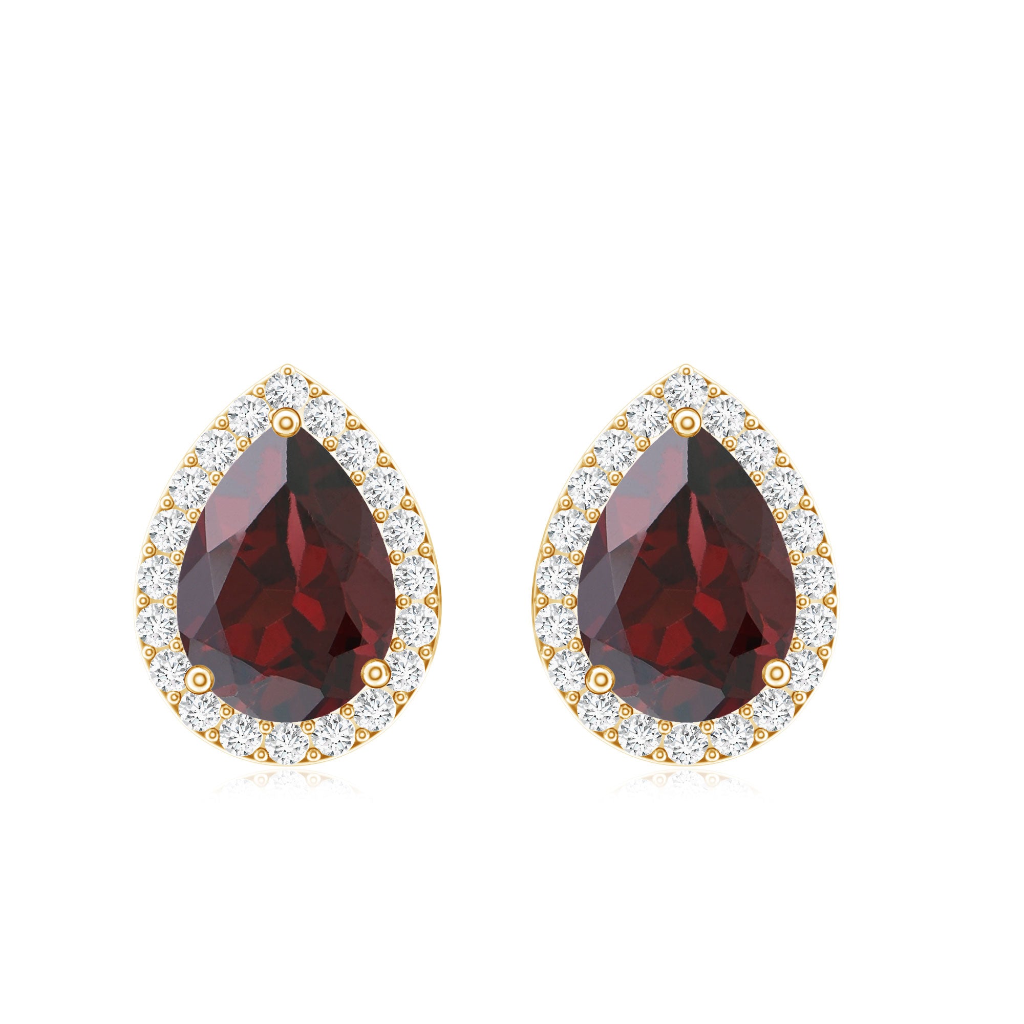 Natural 5X7MM Garnet Teardrop Stud Earrings with Diamond Halo AAA - Rosec Jewels