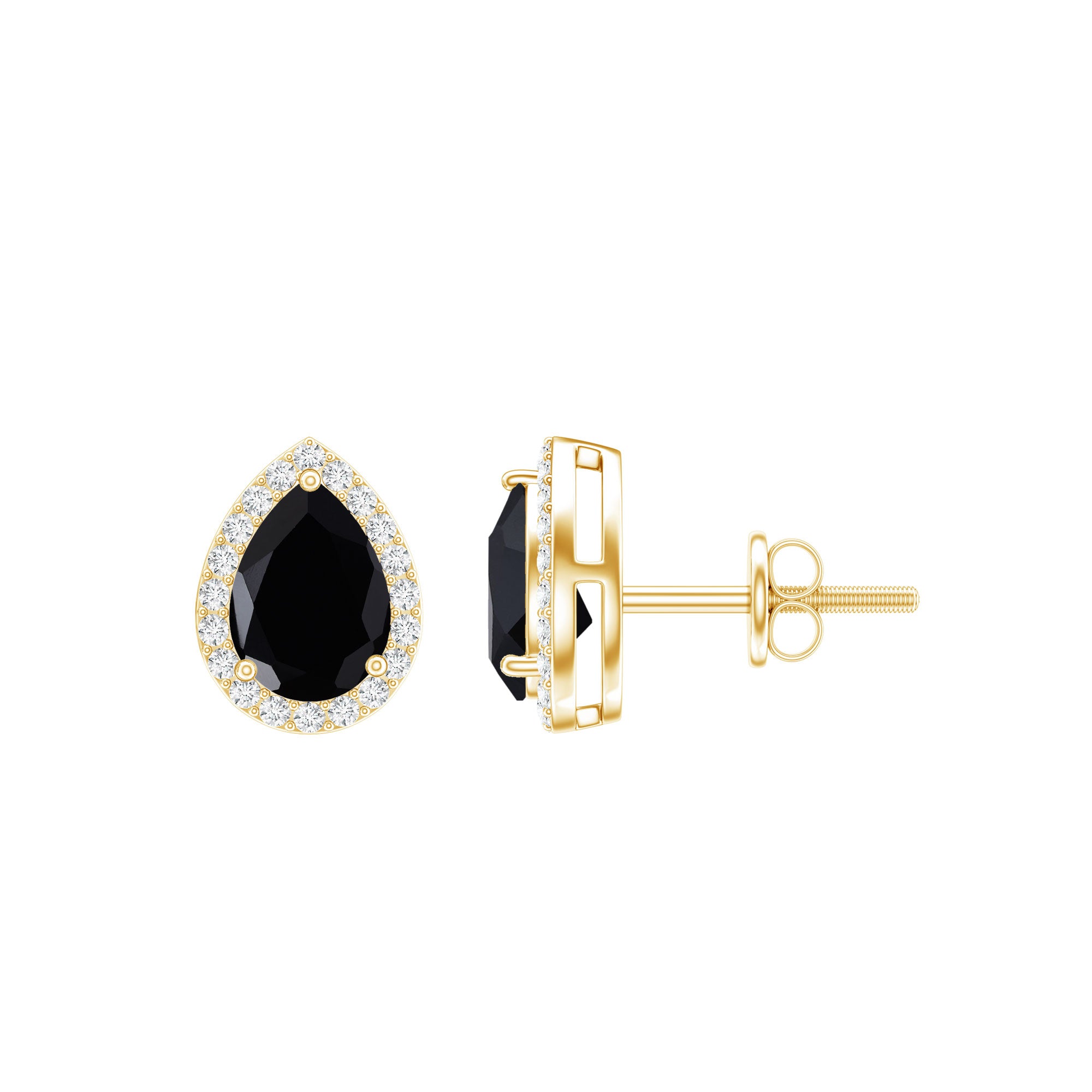 Lab Created Black Diamond Teardrop Stud Earrings with Diamond Halo AAAA ( Synthetic ) - Rosec Jewels