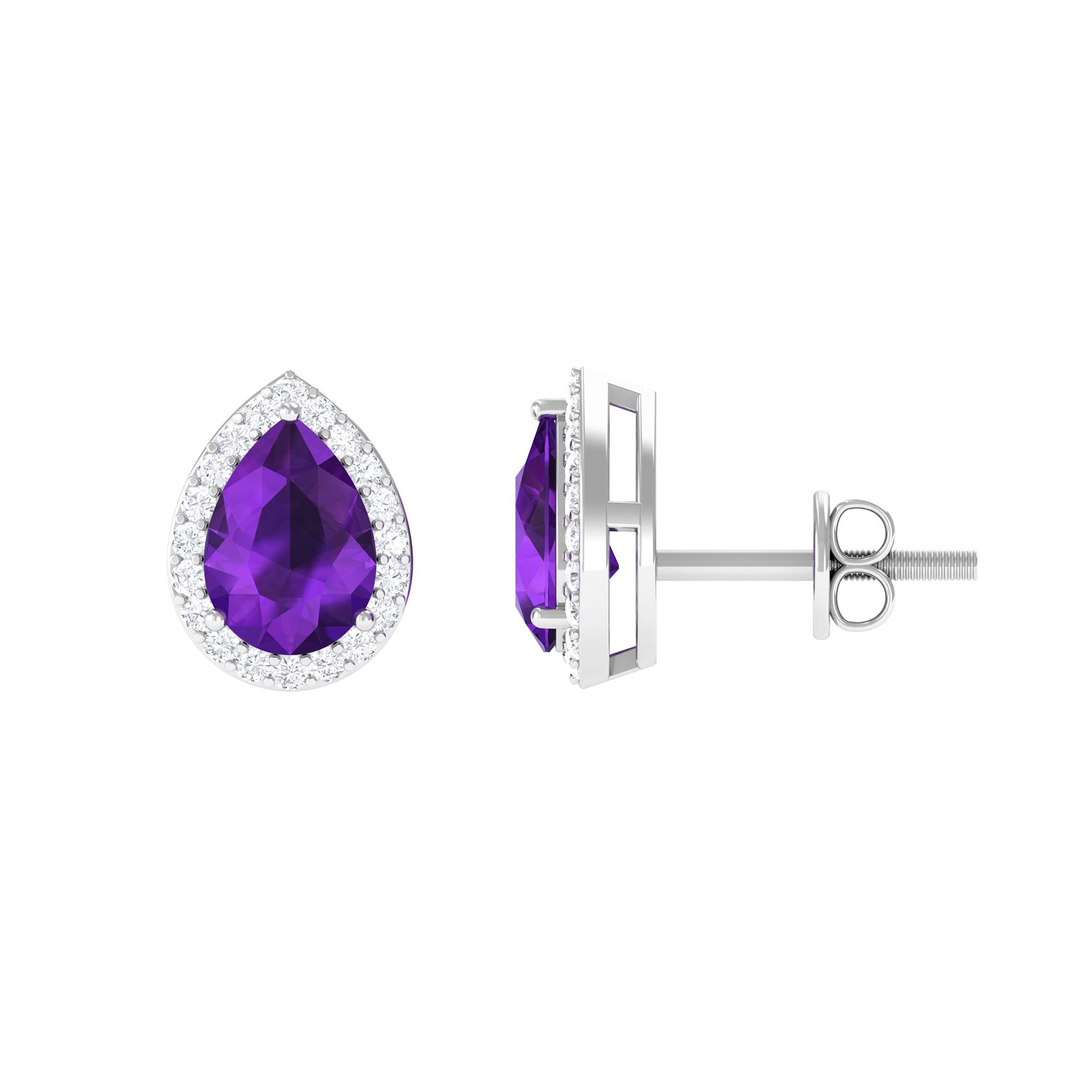 Classic Pear Shape Amethyst Teardrop Earrings with Diamond Halo