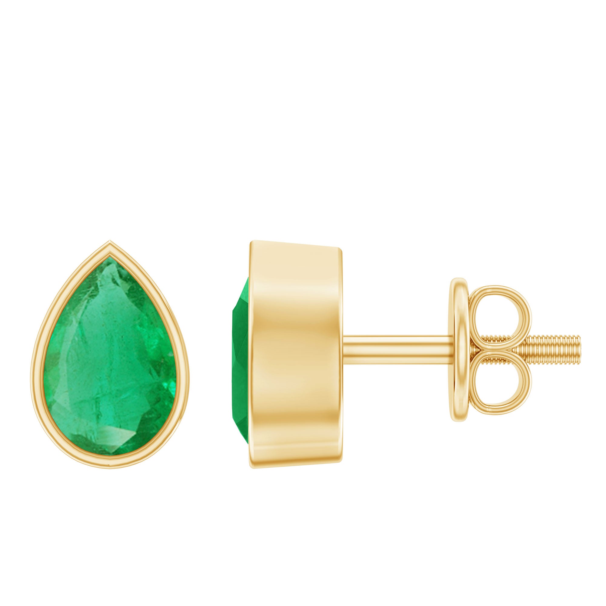 Genuine Emerald Teardrop Stud Earrings in Bezel Setting AAA - Rosec Jewels