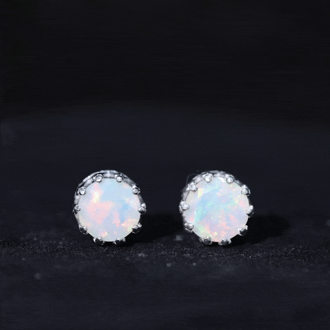 Real Ethiopian Opal Crown Stud Earrings with Certificate AAA - Rosec Jewels