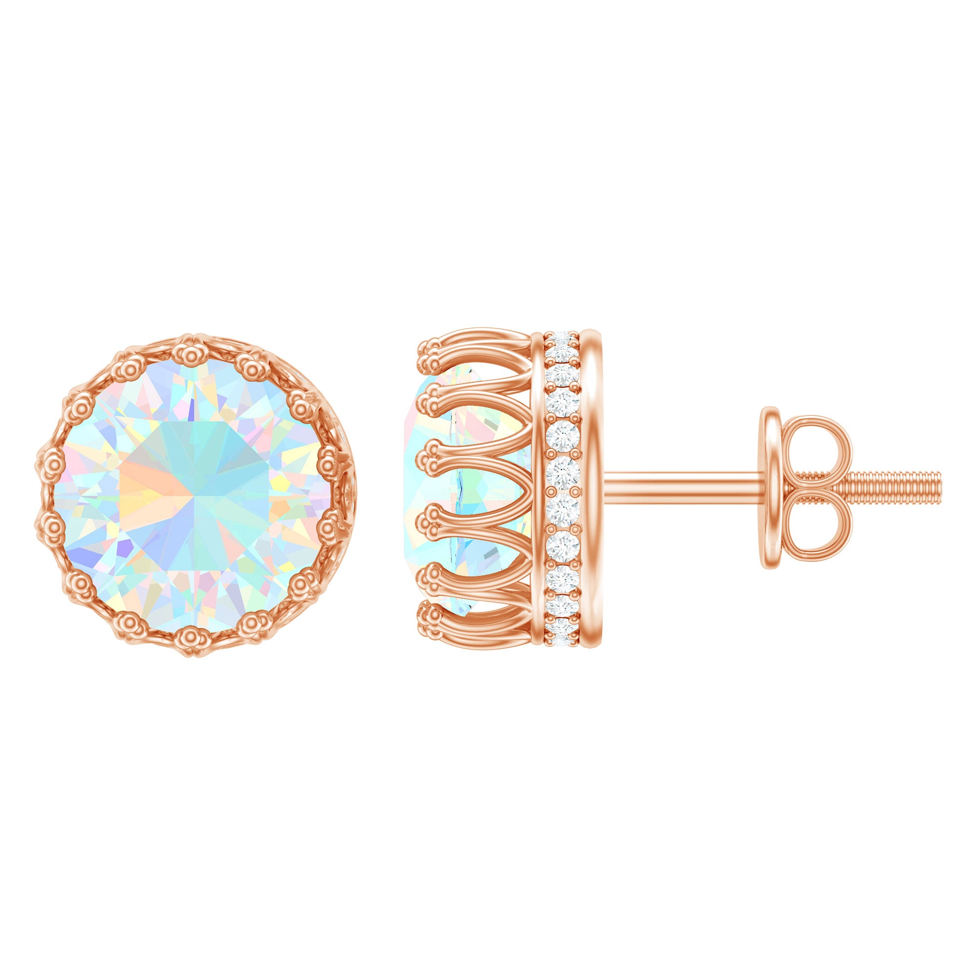 Real Ethiopian Opal Crown Stud Earrings with Certificate AAA - Rosec Jewels