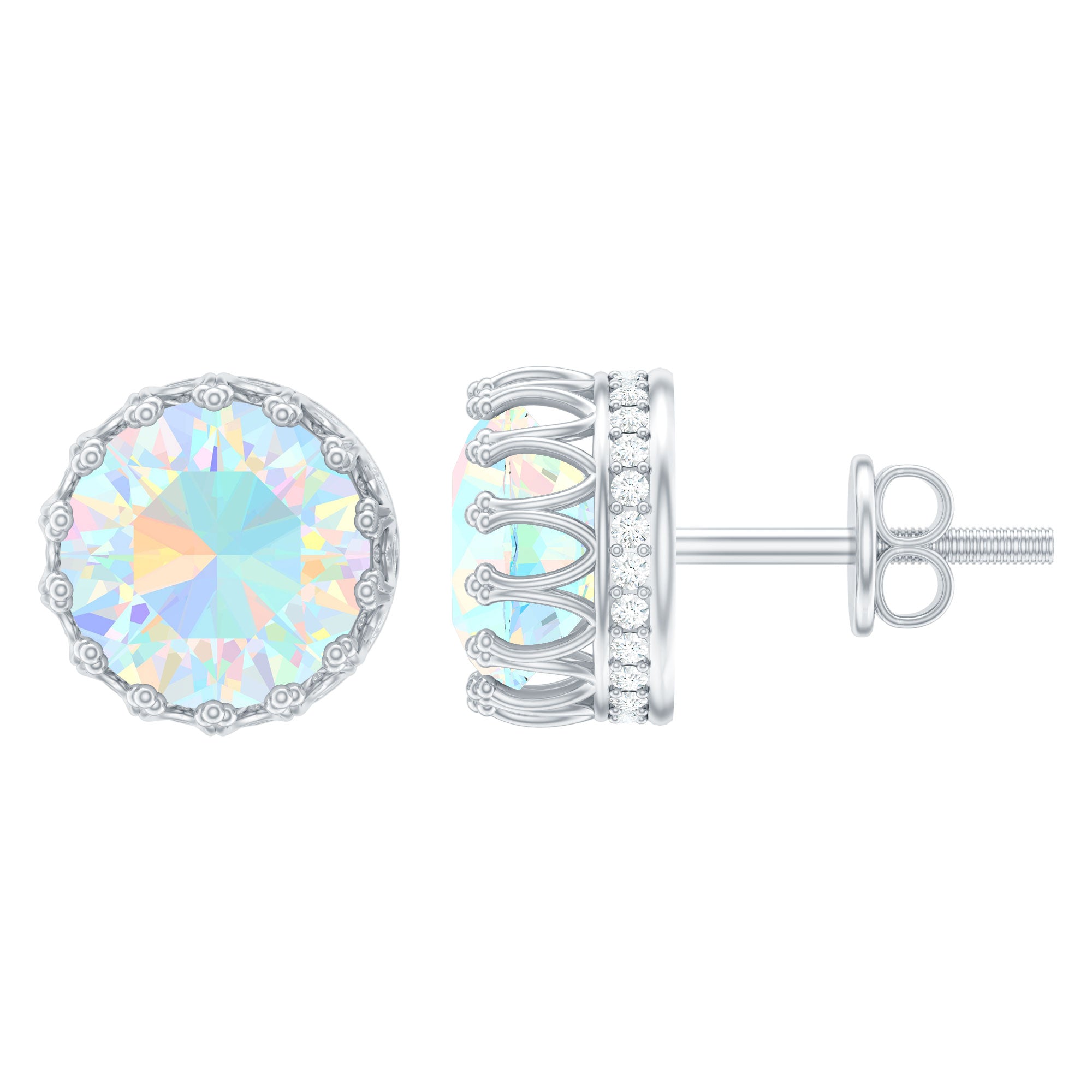 Real Ethiopian Opal Crown Stud Earrings with Certificate AAA - Rosec Jewels