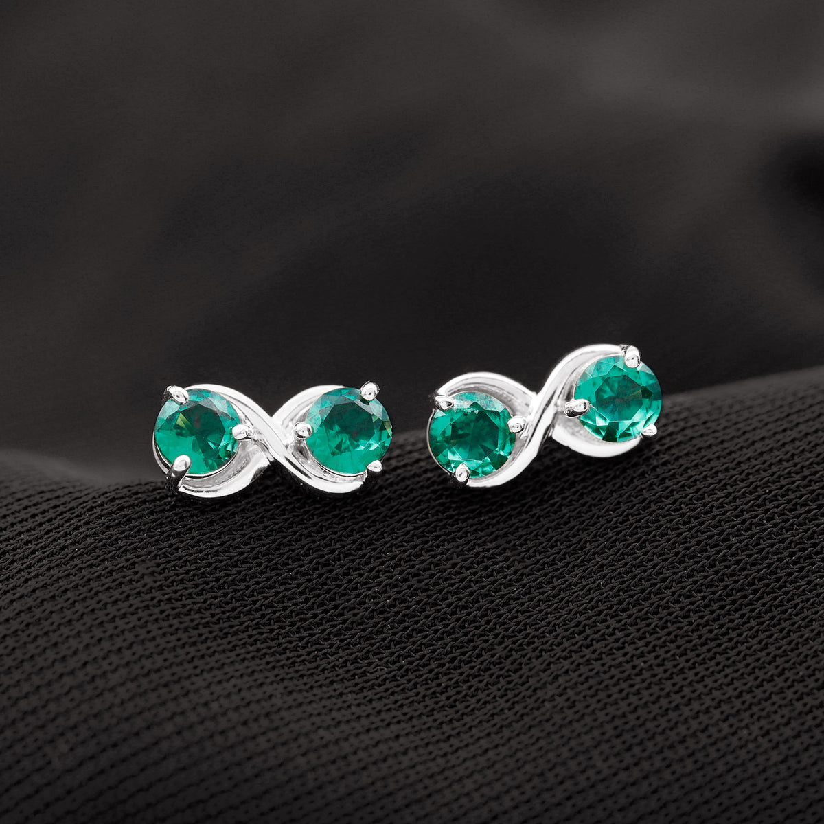 Lab Grown Emerald Infinity Stud Earrings AAAA - Rosec Jewels