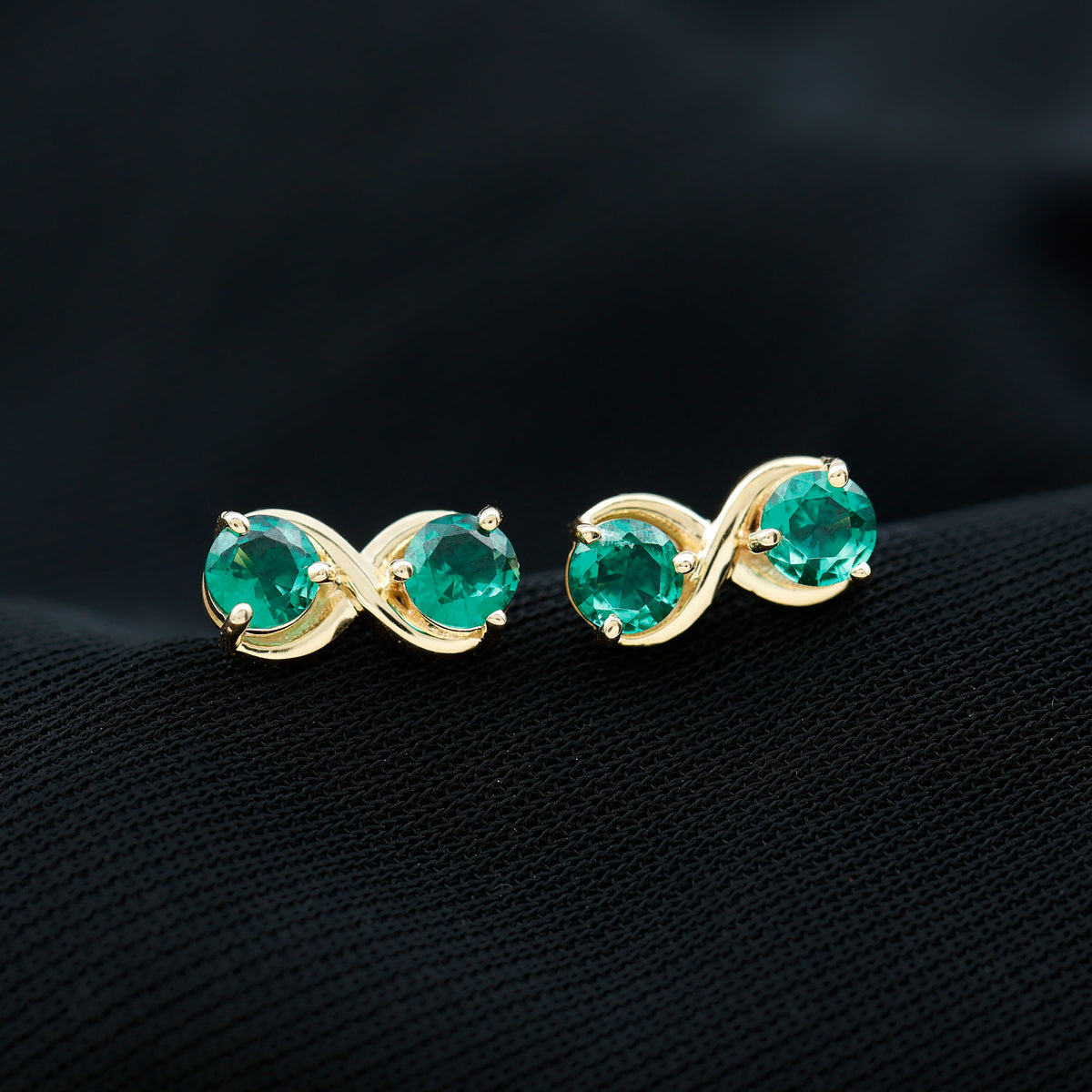 Lab Grown Emerald Infinity Stud Earrings AAAA - Rosec Jewels