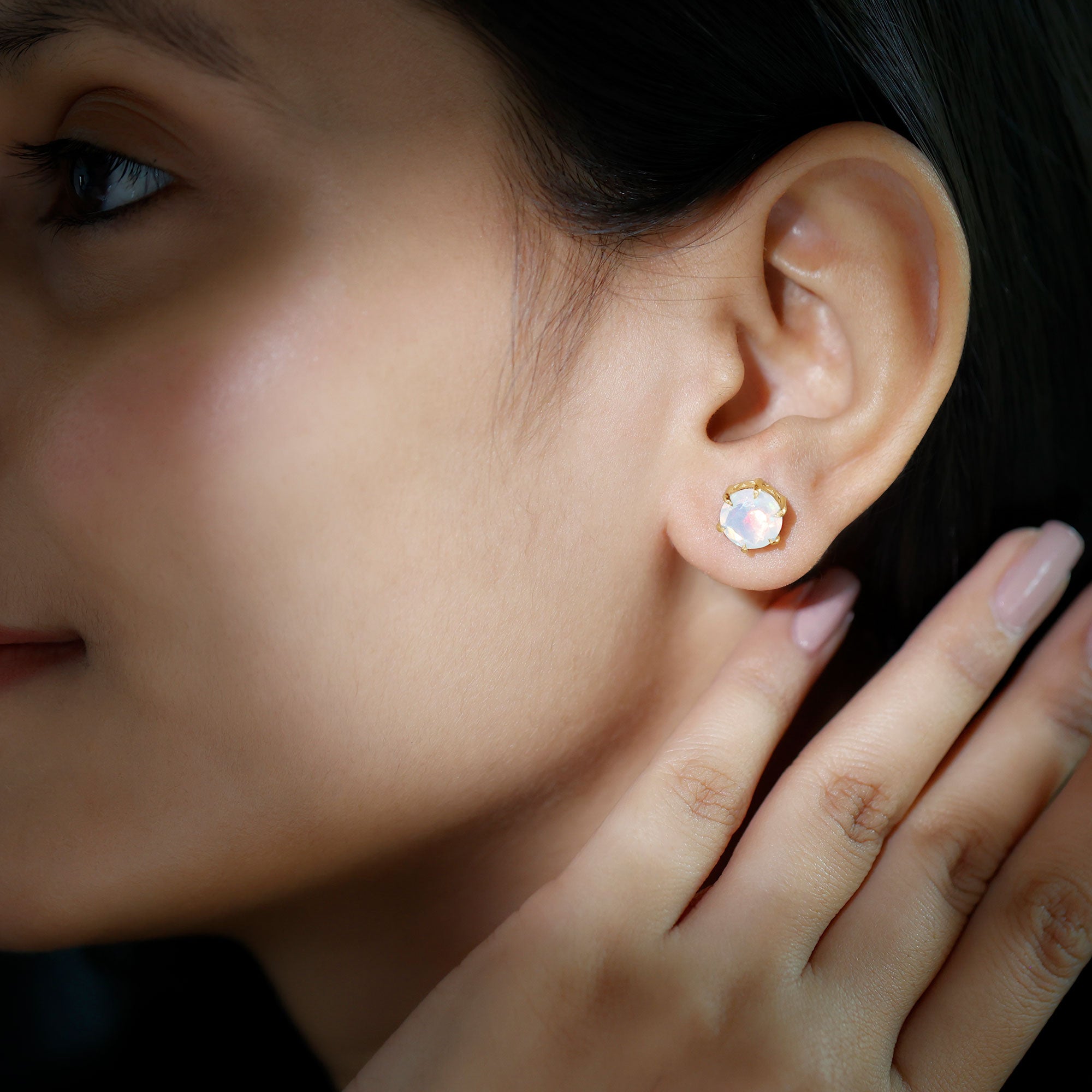 4 Carat Genuine Round Ethiopian Opal Solitaire Stud Earrings AAA - Rosec Jewels