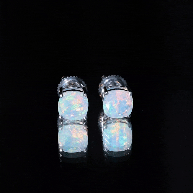 Natural Certified Cushion Cut Ethiopian Opal Stud Earrings For Women AAA - Rosec Jewels