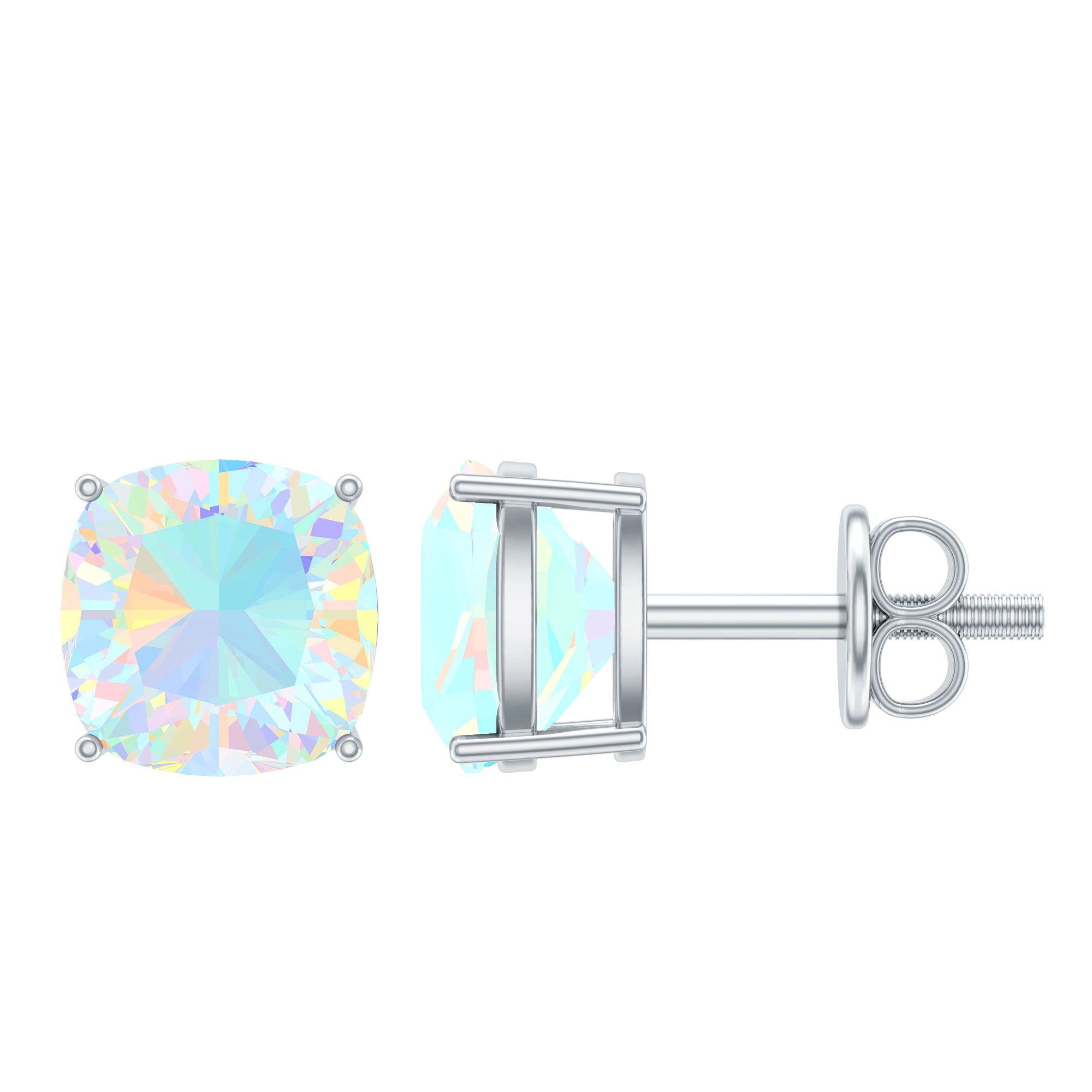 Natural Certified Cushion Cut Ethiopian Opal Stud Earrings For Women AAA - Rosec Jewels