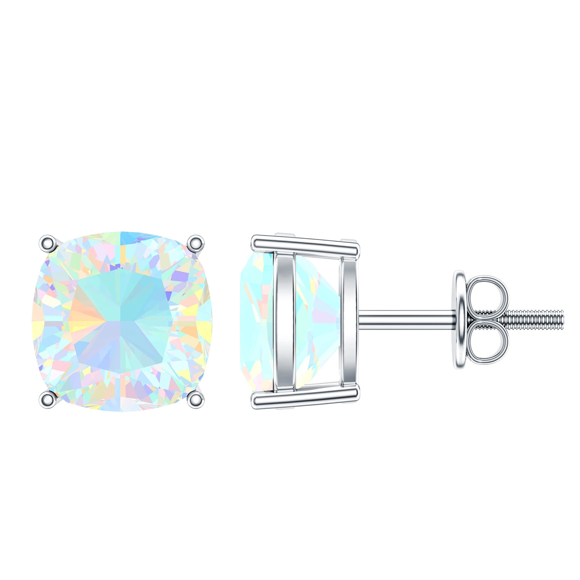 Natural Certified Cushion Cut Ethiopian Opal Stud Earrings For Women AAA - Rosec Jewels