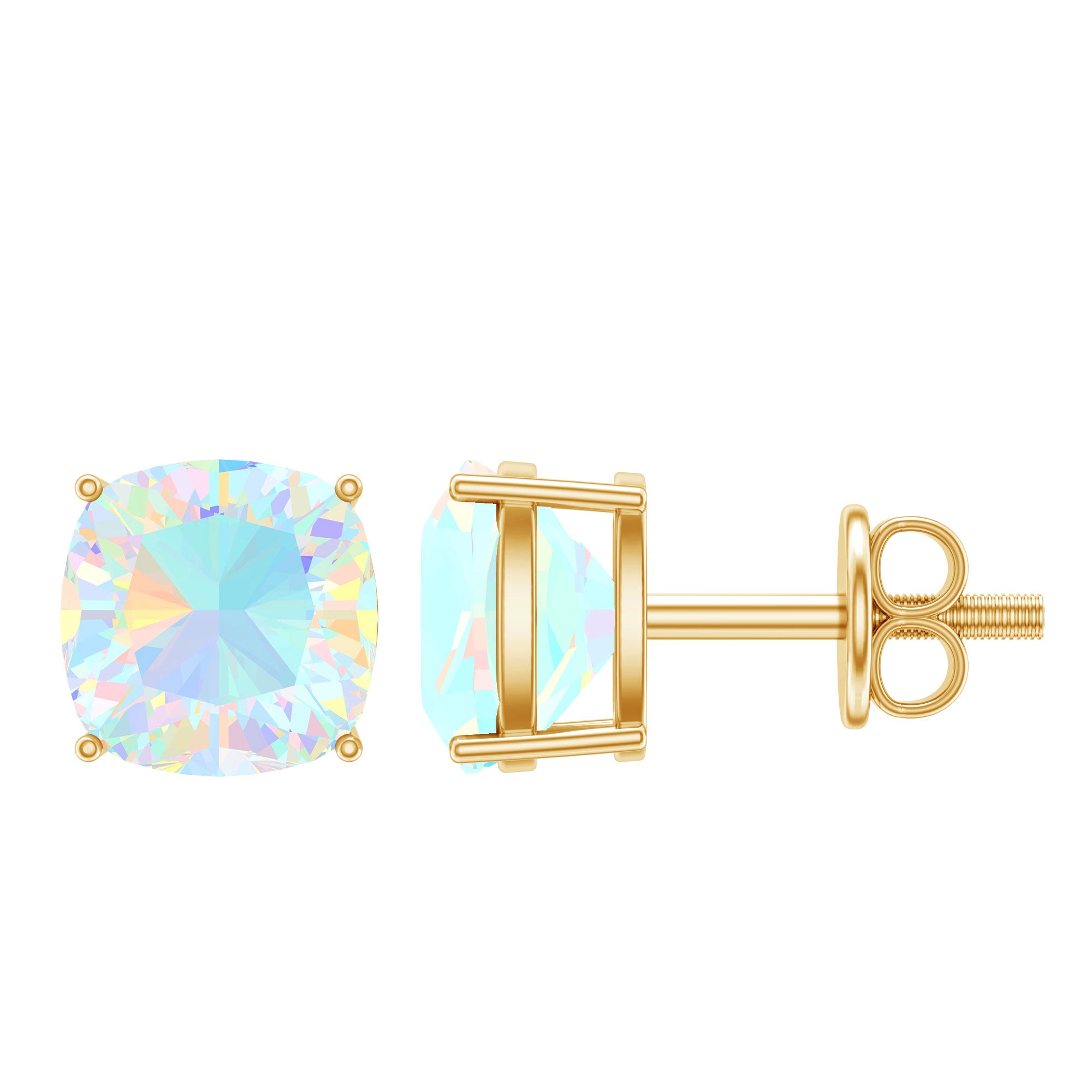 Natural Certified Cushion Cut Ethiopian Opal Stud Earrings For Women AAA - Rosec Jewels