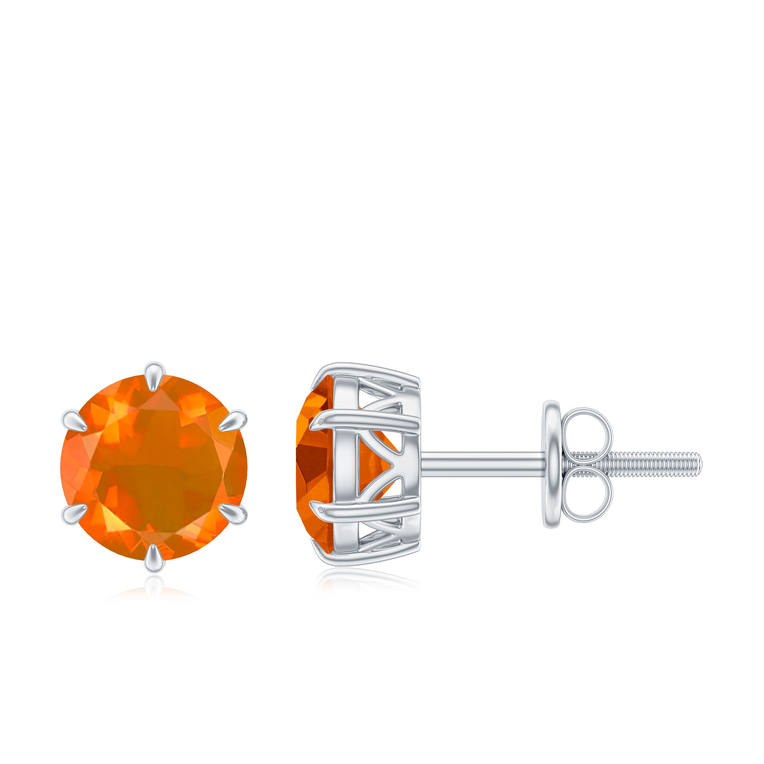 1.5 Carat Round Fire Opal Solitaire Stud Earrings AAA - Rosec Jewels