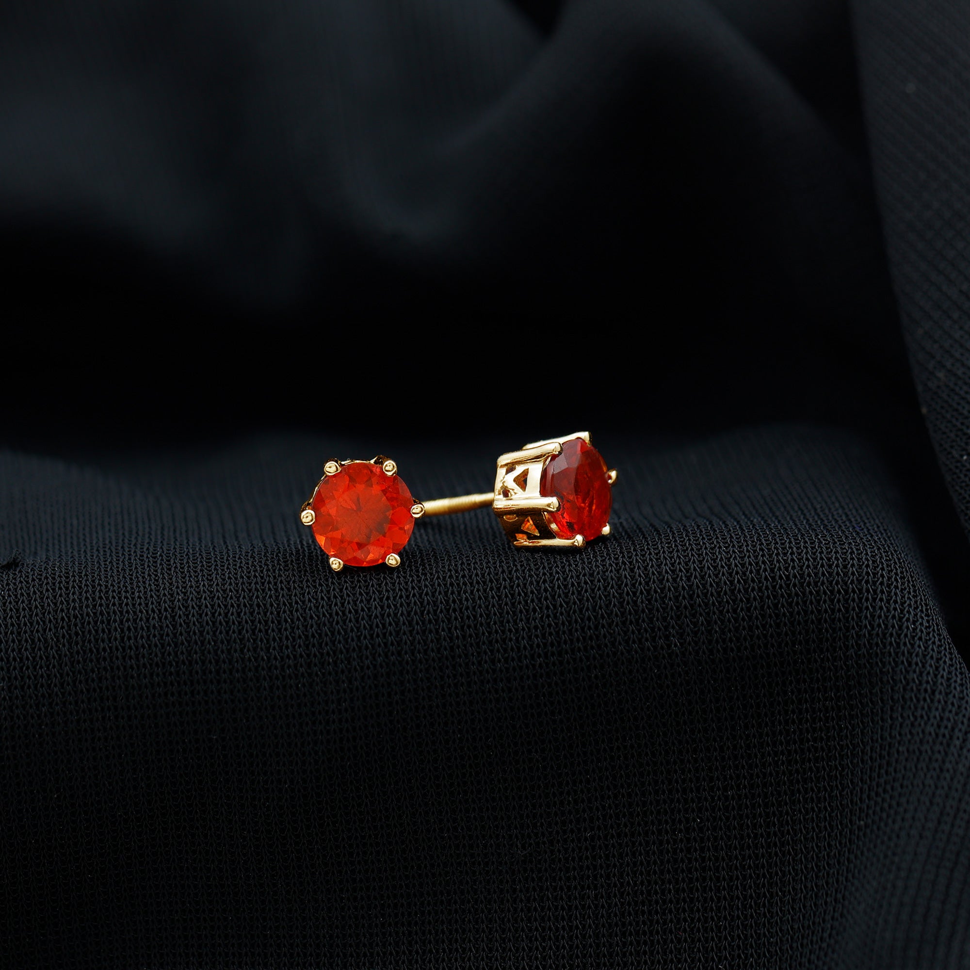 1.5 Carat Round Fire Opal Solitaire Stud Earrings AAA - Rosec Jewels