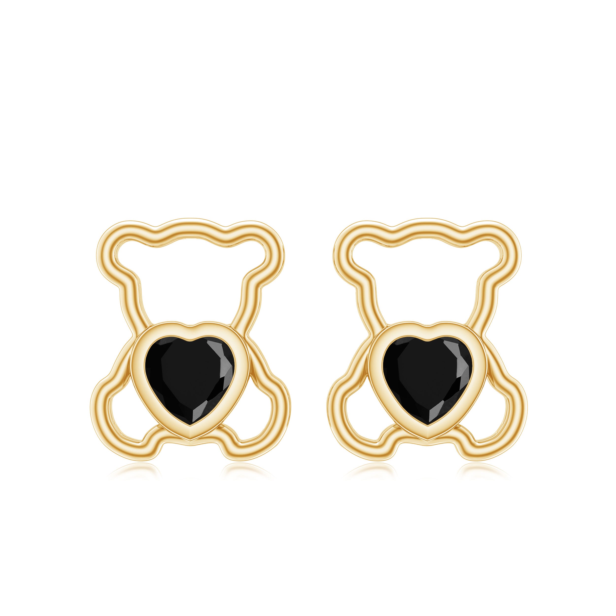 Heart Shape Lab Created Black Diamond Teddy Bear Stud Earrings AAAA ( Synthetic ) - Rosec Jewels
