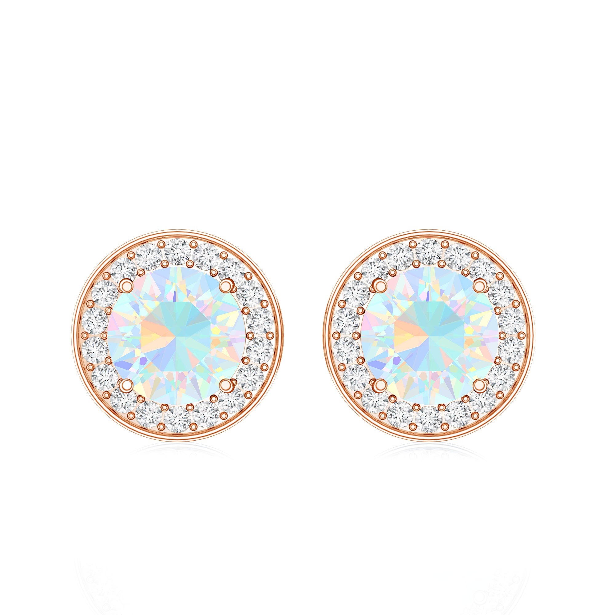 1.6 Carat Round Ethiopian Opal and Diamond Halo Stud Earrings AAA - Rosec Jewels