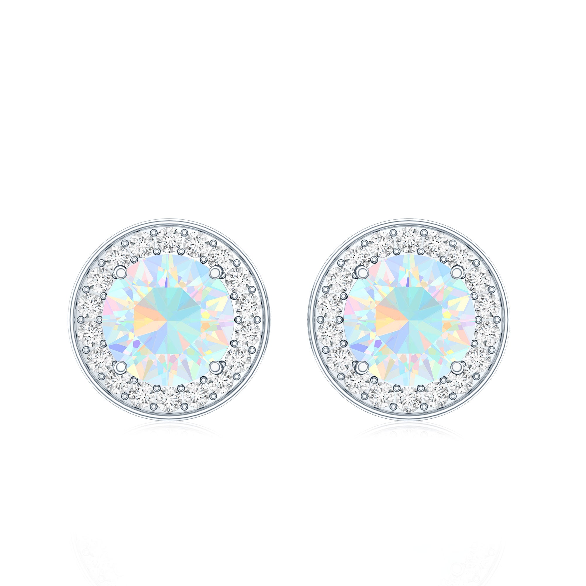 1.6 Carat Round Ethiopian Opal and Diamond Halo Stud Earrings AAA - Rosec Jewels