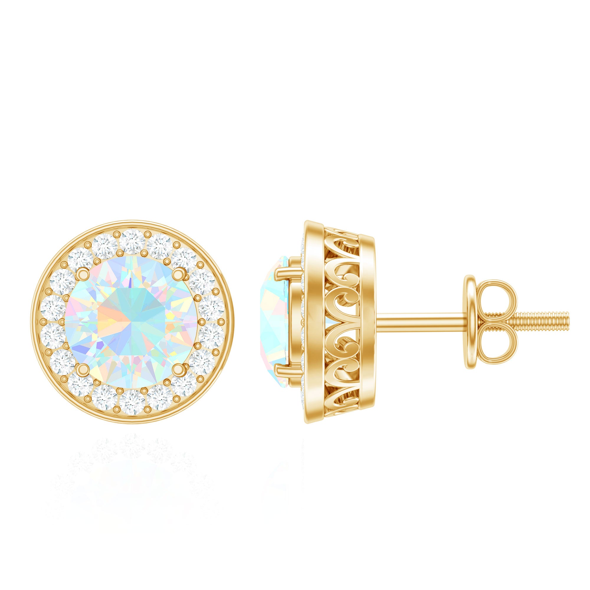 1.6 Carat Round Ethiopian Opal and Diamond Halo Stud Earrings AAA - Rosec Jewels