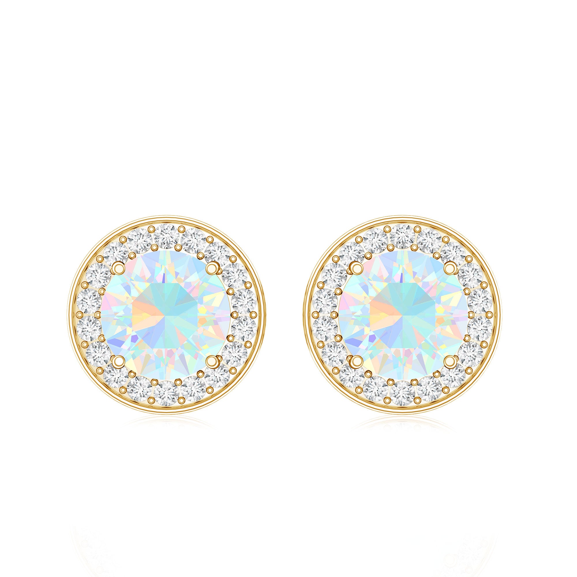 1.6 Carat Round Ethiopian Opal and Diamond Halo Stud Earrings AAA - Rosec Jewels