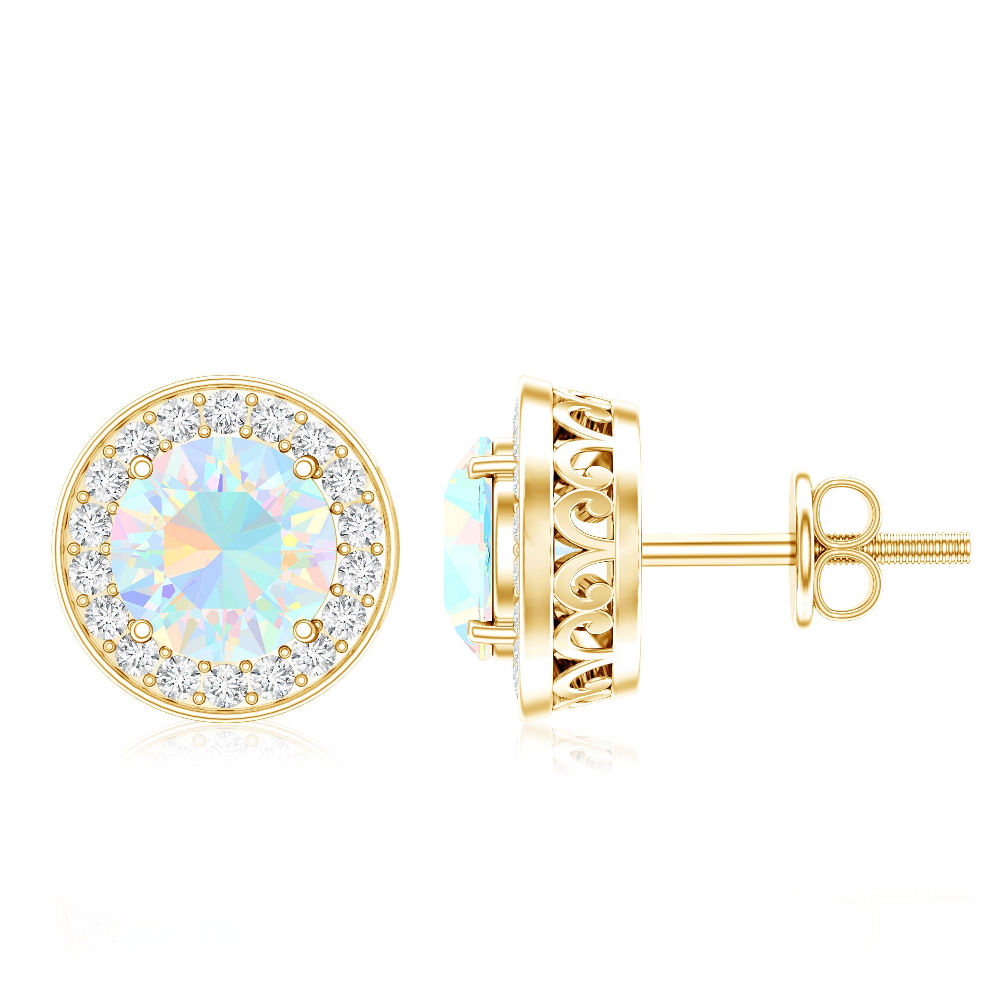 1.6 Carat Round Ethiopian Opal and Diamond Halo Stud Earrings AAA - Rosec Jewels