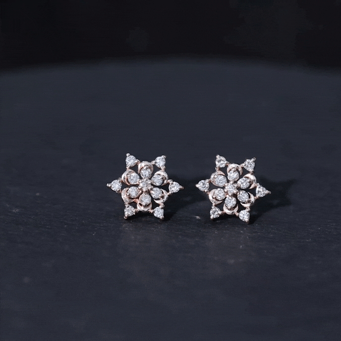 Certified Diamond Snowflake Stud Earrings Natural - ( HI-SI ) - Rosec Jewels