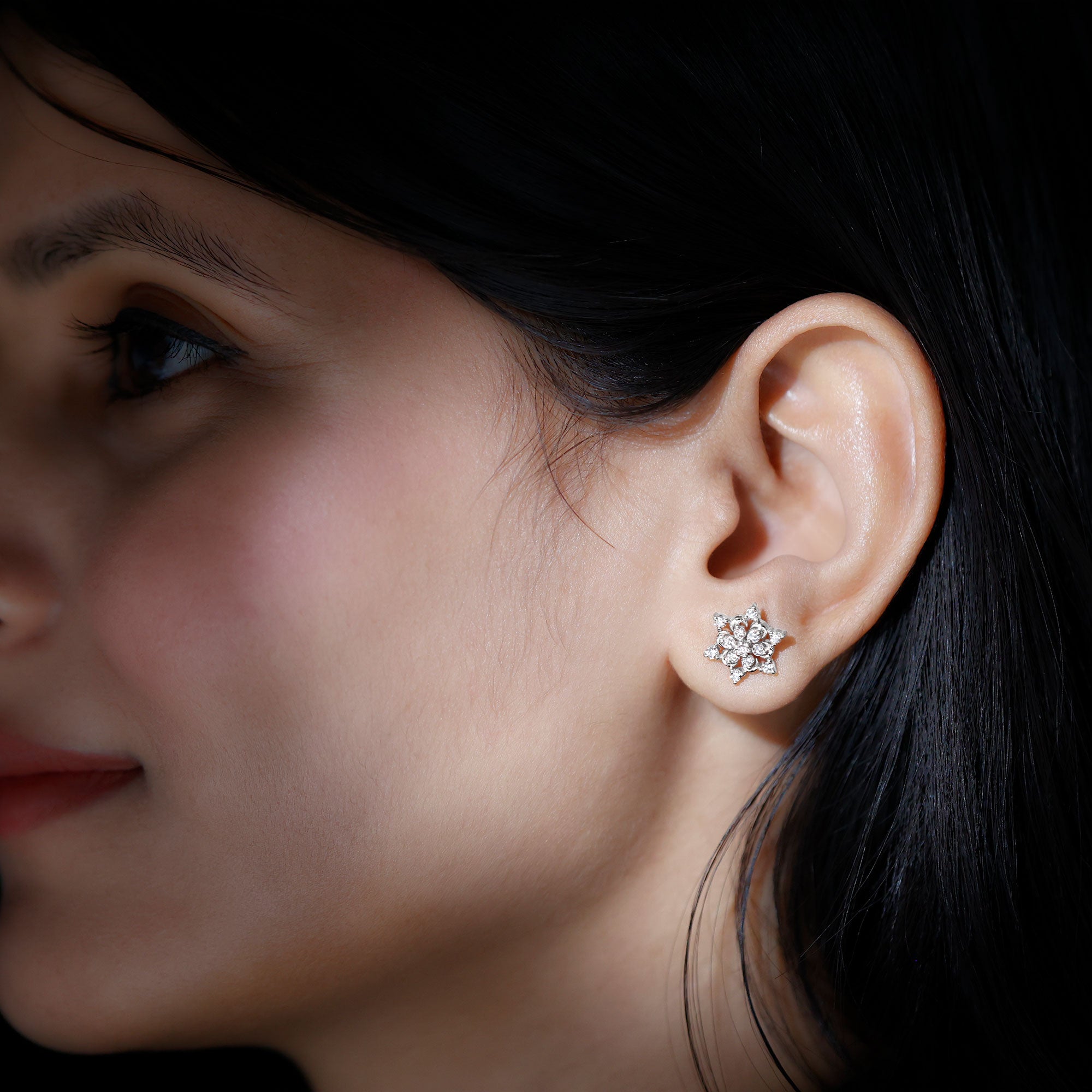 Certified Diamond Snowflake Stud Earrings Natural - ( HI-SI ) - Rosec Jewels