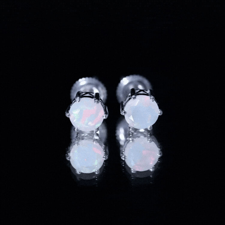 6MM Round Ethiopian Opal Solitaire Stud Earrings in 6 Claw Setting AAA - Rosec Jewels