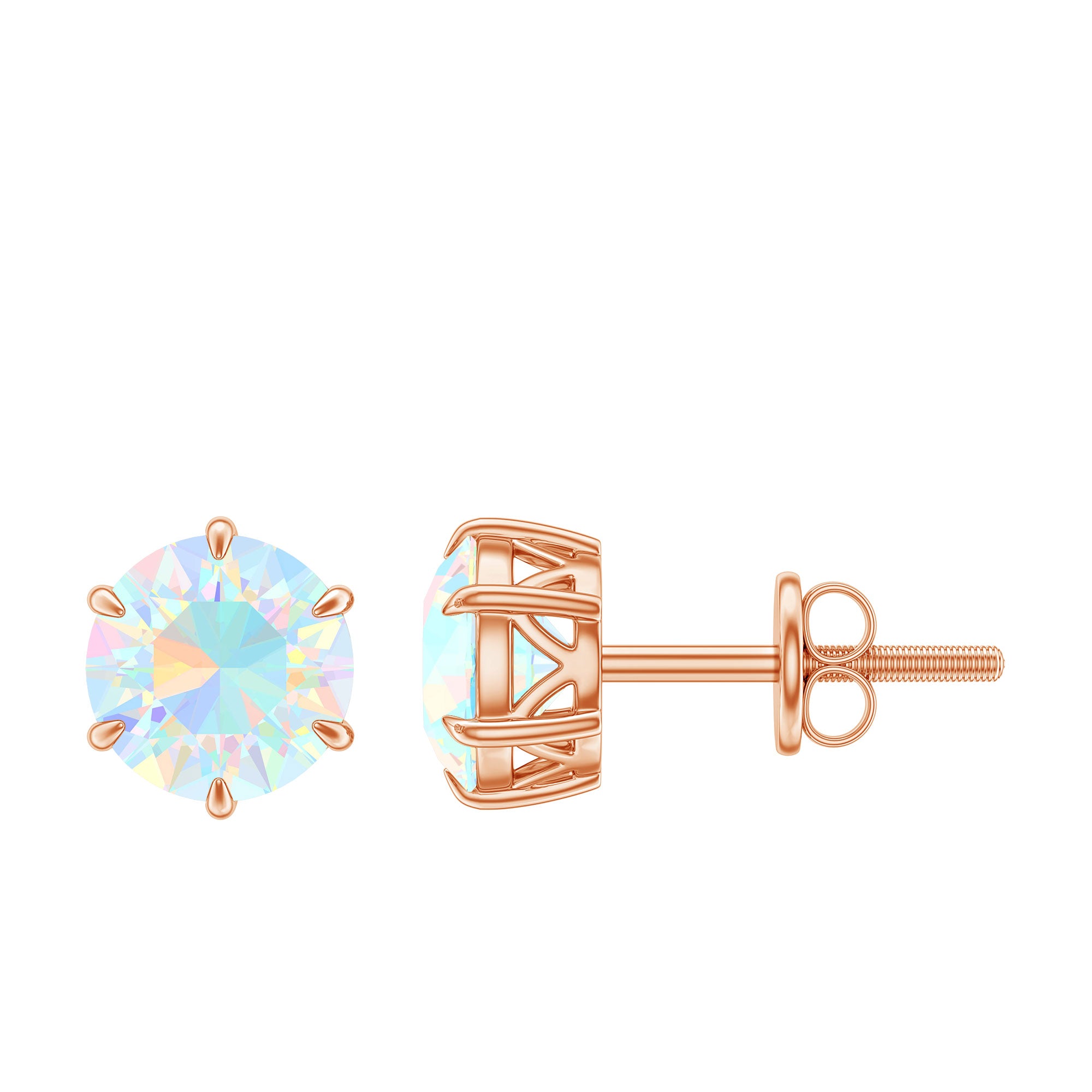 6MM Round Ethiopian Opal Solitaire Stud Earrings in 6 Claw Setting AAA - Rosec Jewels