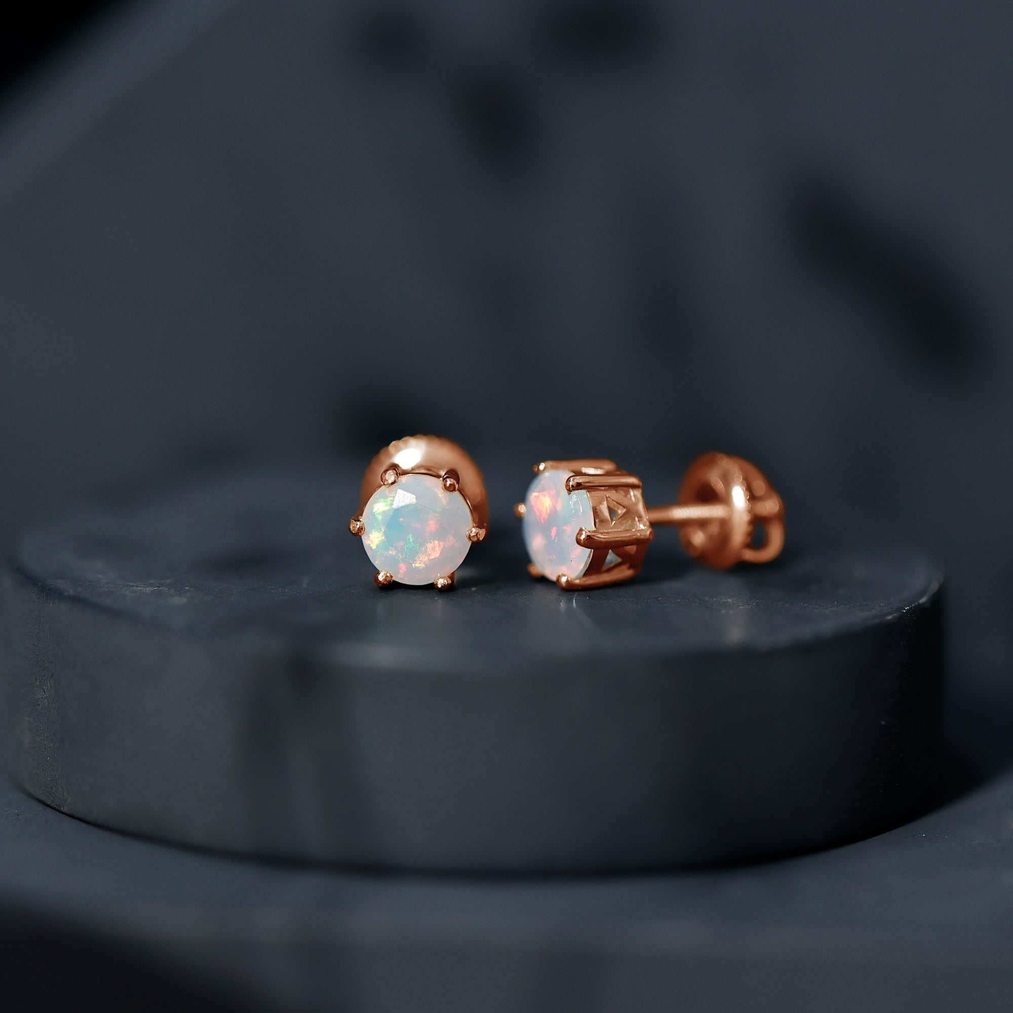 6MM Round Ethiopian Opal Solitaire Stud Earrings in 6 Claw Setting AAA - Rosec Jewels