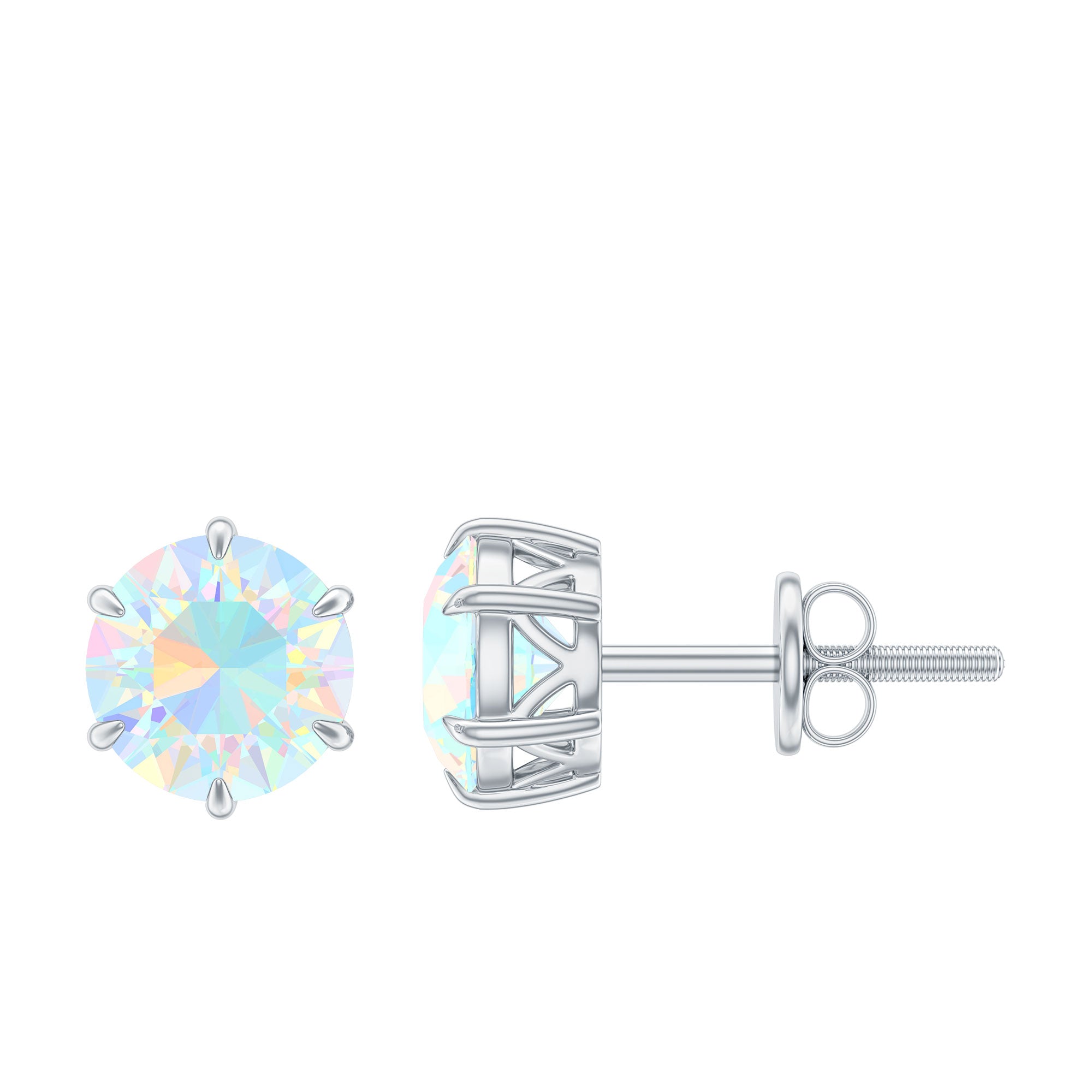 6MM Round Ethiopian Opal Solitaire Stud Earrings in 6 Claw Setting AAA - Rosec Jewels
