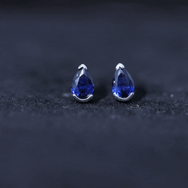 1 Carat Lab Grown Blue Sapphire Teardrop Stud Earrings AAAA - Rosec Jewels