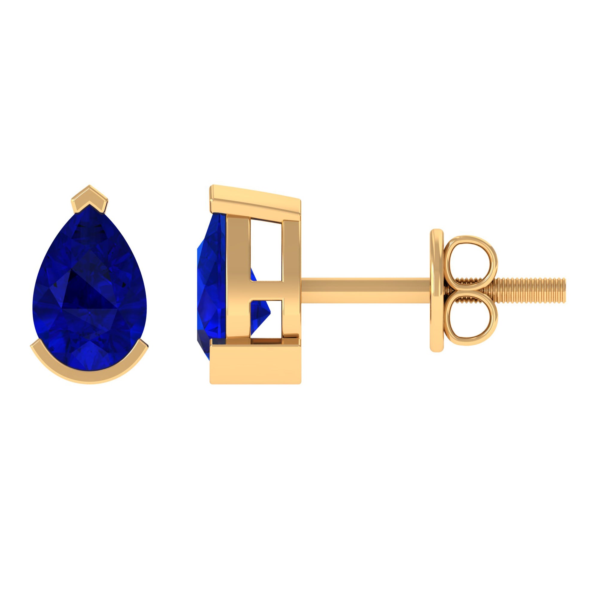 1 Carat Lab Grown Blue Sapphire Teardrop Stud Earrings AAAA - Rosec Jewels