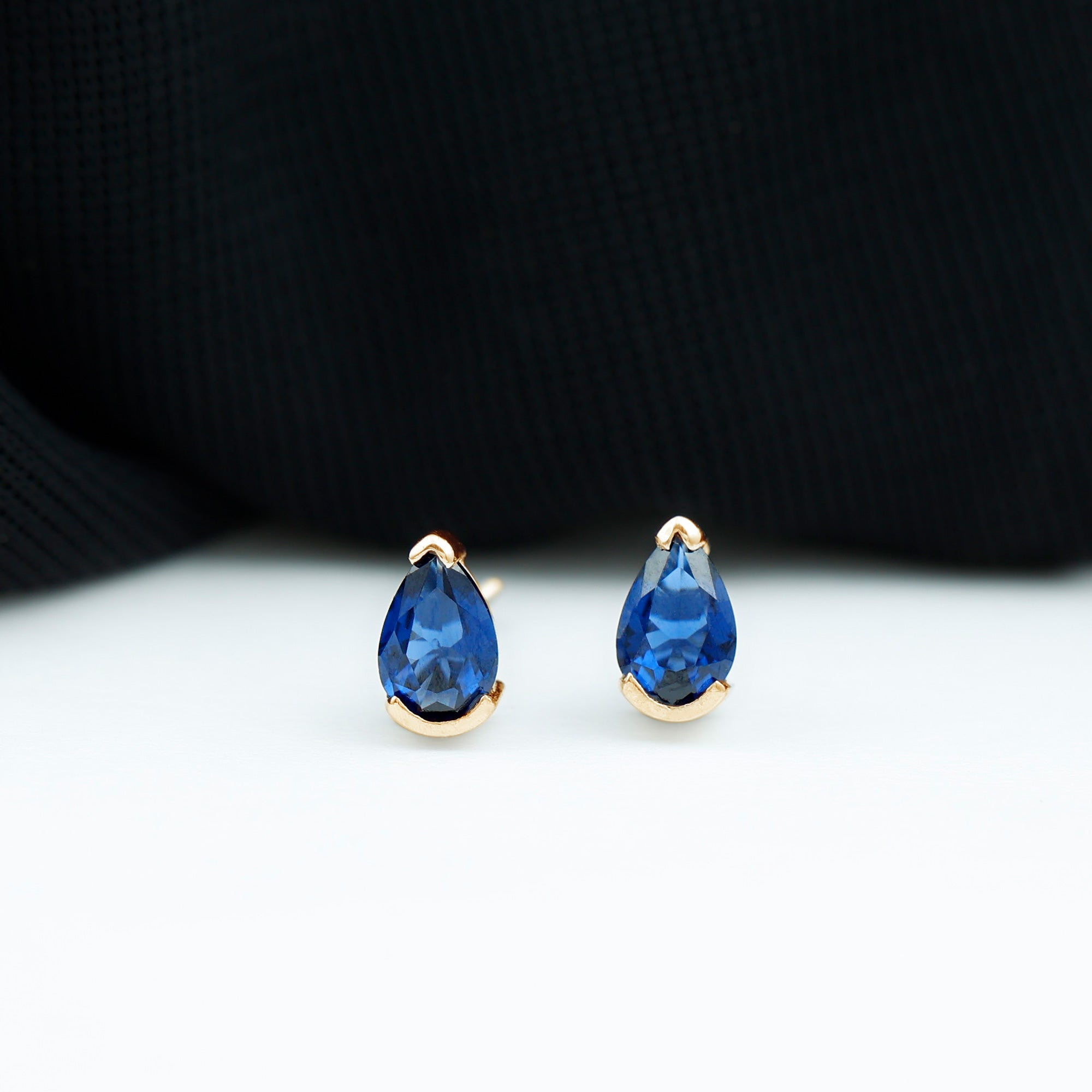 1 Carat Lab Grown Blue Sapphire Teardrop Stud Earrings AAAA - Rosec Jewels