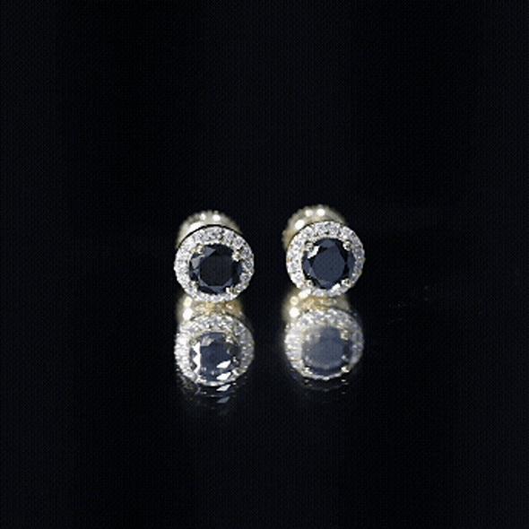 1.6 Carat Round Lab Created Black and White Diamond Halo Stud Earrings AAAA ( Synthetic ) - Rosec Jewels