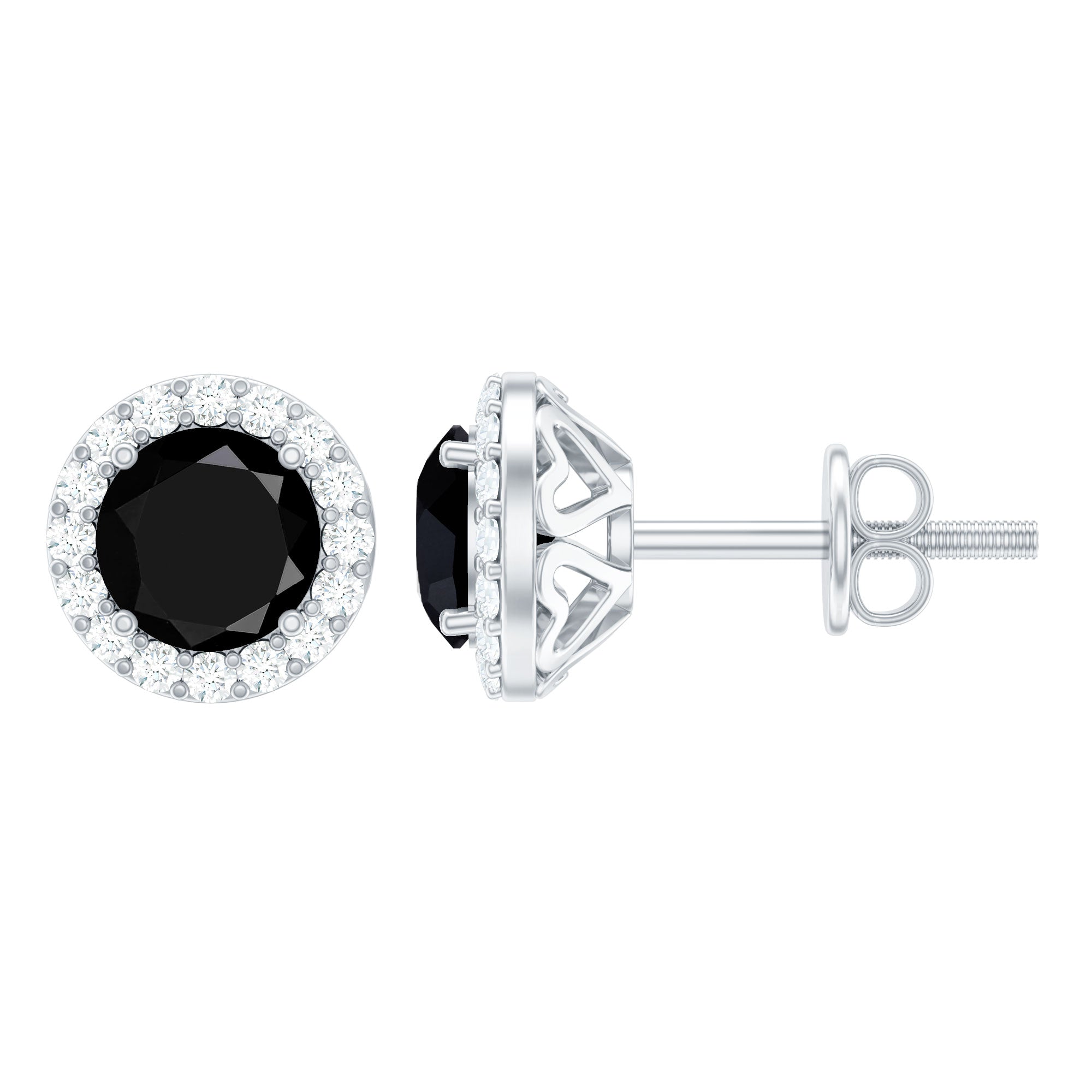 1.6 Carat Round Lab Created Black and White Diamond Halo Stud Earrings AAAA ( Synthetic ) - Rosec Jewels
