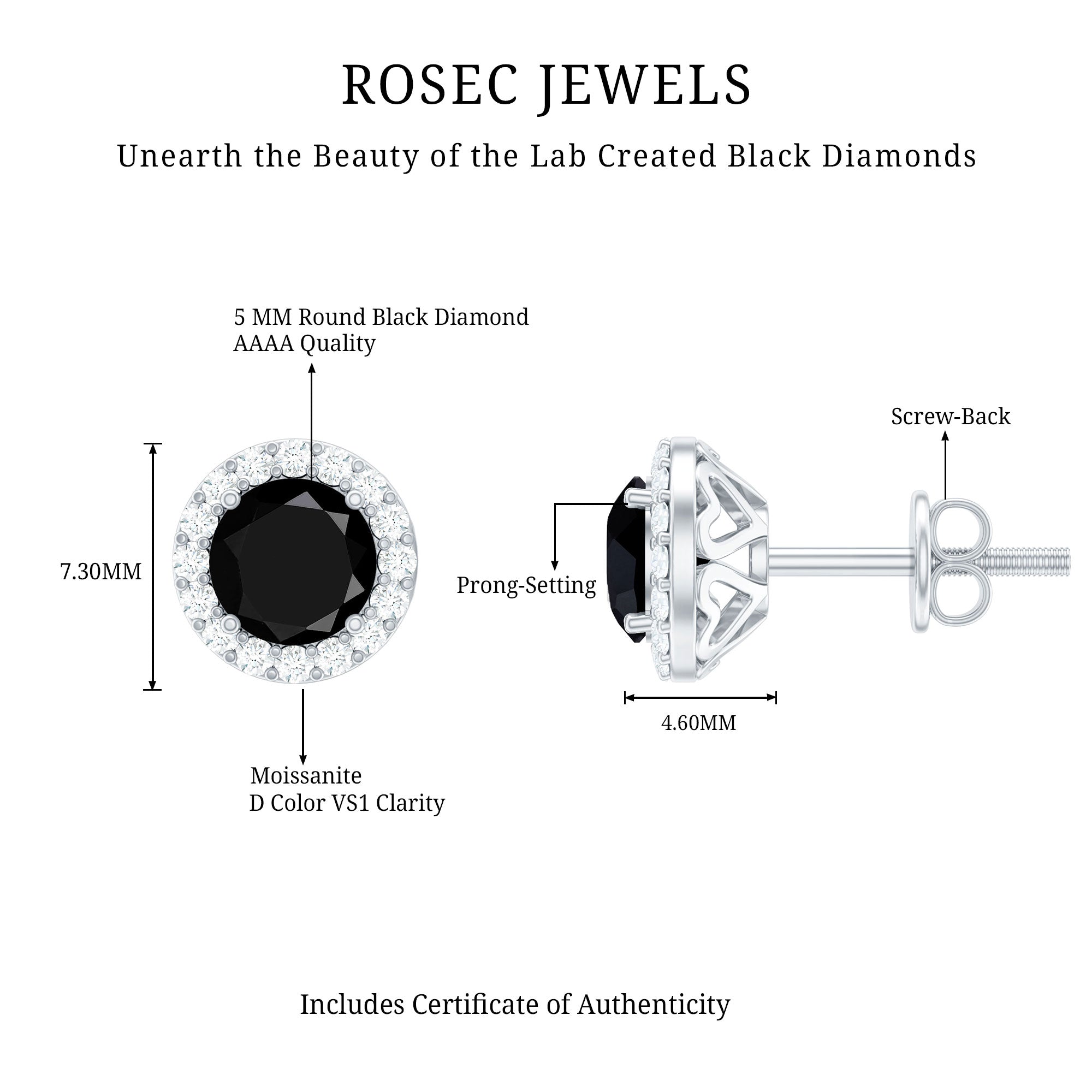 1.6 Carat Round Lab Created Black and White Diamond Halo Stud Earrings AAAA ( Synthetic ) - Rosec Jewels
