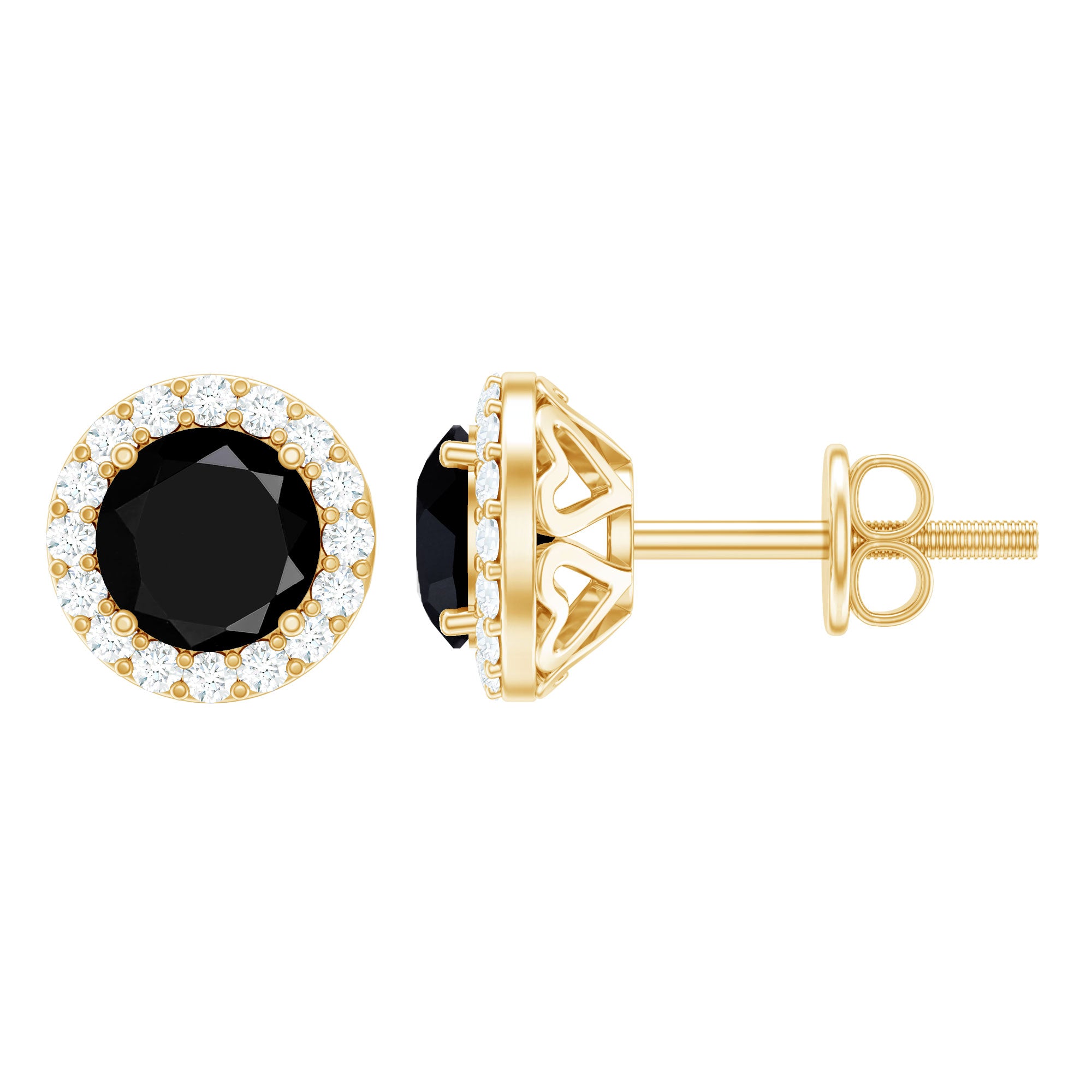 1.6 Carat Round Lab Created Black and White Diamond Halo Stud Earrings AAAA ( Synthetic ) - Rosec Jewels