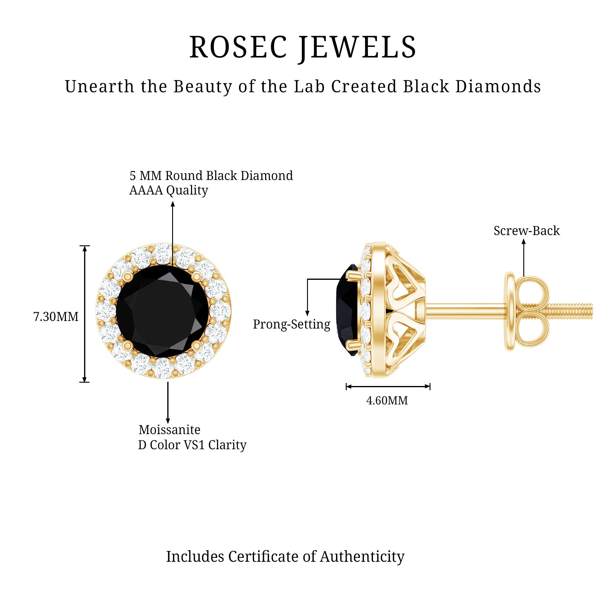 1.6 Carat Round Lab Created Black and White Diamond Halo Stud Earrings AAAA ( Synthetic ) - Rosec Jewels